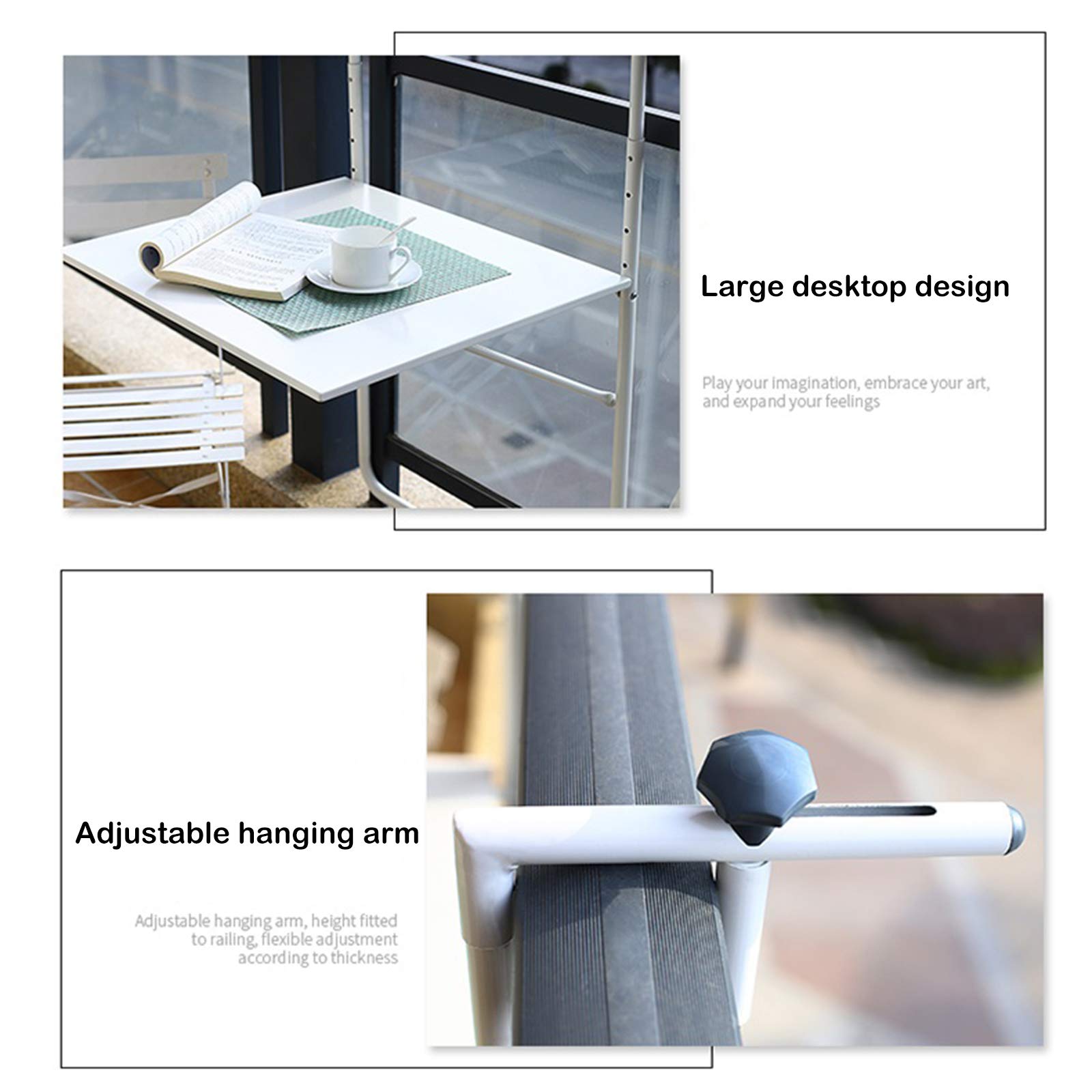 Outdoor Balcony Railing Hanging Folding Table - Space Saving Computer Desk & Home Bar Counter for Coffee Patio, Garden, Deck - Perfect for Small Spaces, Apartments & Outdoor Dining