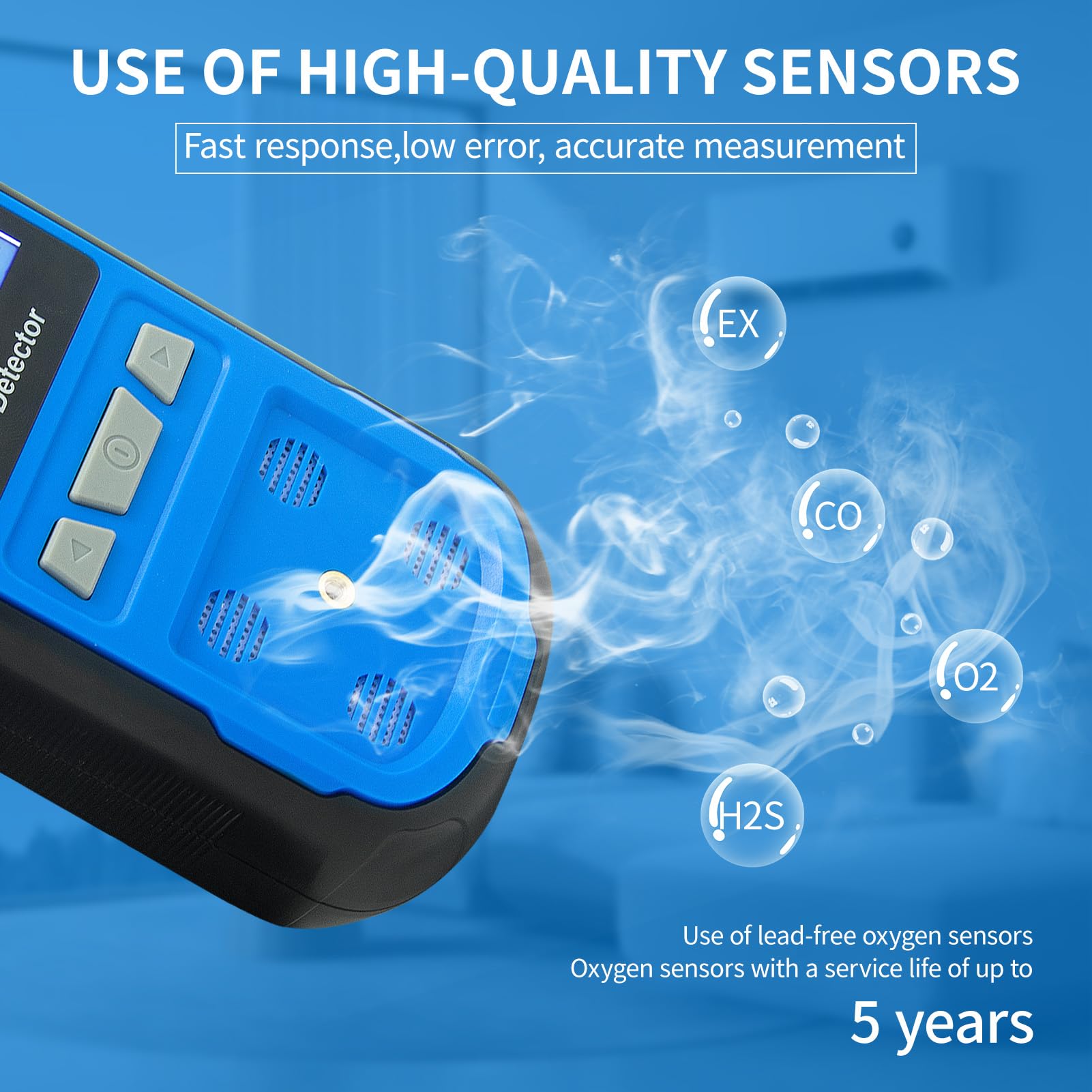 Upgraded 4 Gas Detector - Rechargeable H2S CO O2 Monitor with LCD for Industrial Safety