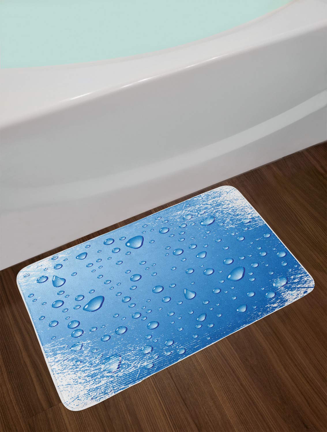 Ambesonne Grunge Bath Mat - Realistic Water Drops & Bubbles Design, Non-Slip Plush Bathroom Rug, 30.2 x 20 Inches, Blue & White - Perfect for Modern Bathrooms, Spa Decor, and Home Refreshment