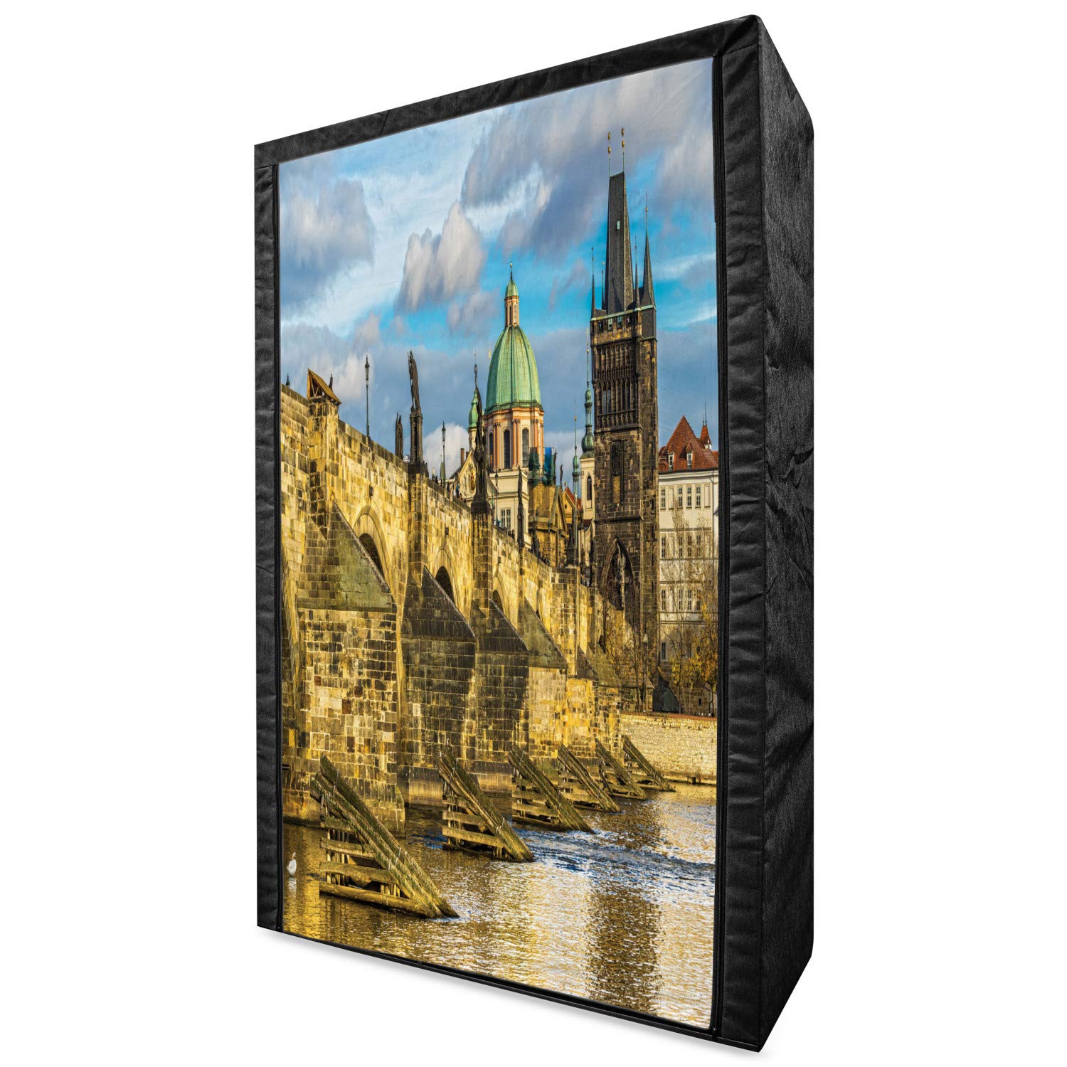 Ambesonne Portable Fabric Wardrobe - Prague Charles Bridge Castle Landscape Design, 42.5