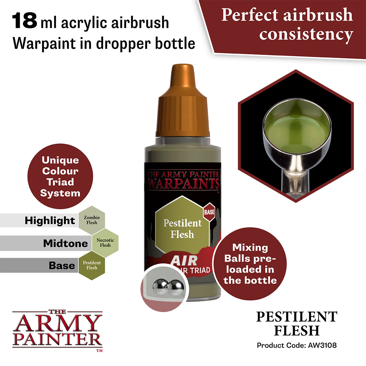 Warpaints Air: Pestilent Flesh - Premium Miniature Paint Set for Tabletop Wargaming & Fantasy Models - Perfect for Warhammer, D&D, and Miniature Painting Enthusiasts