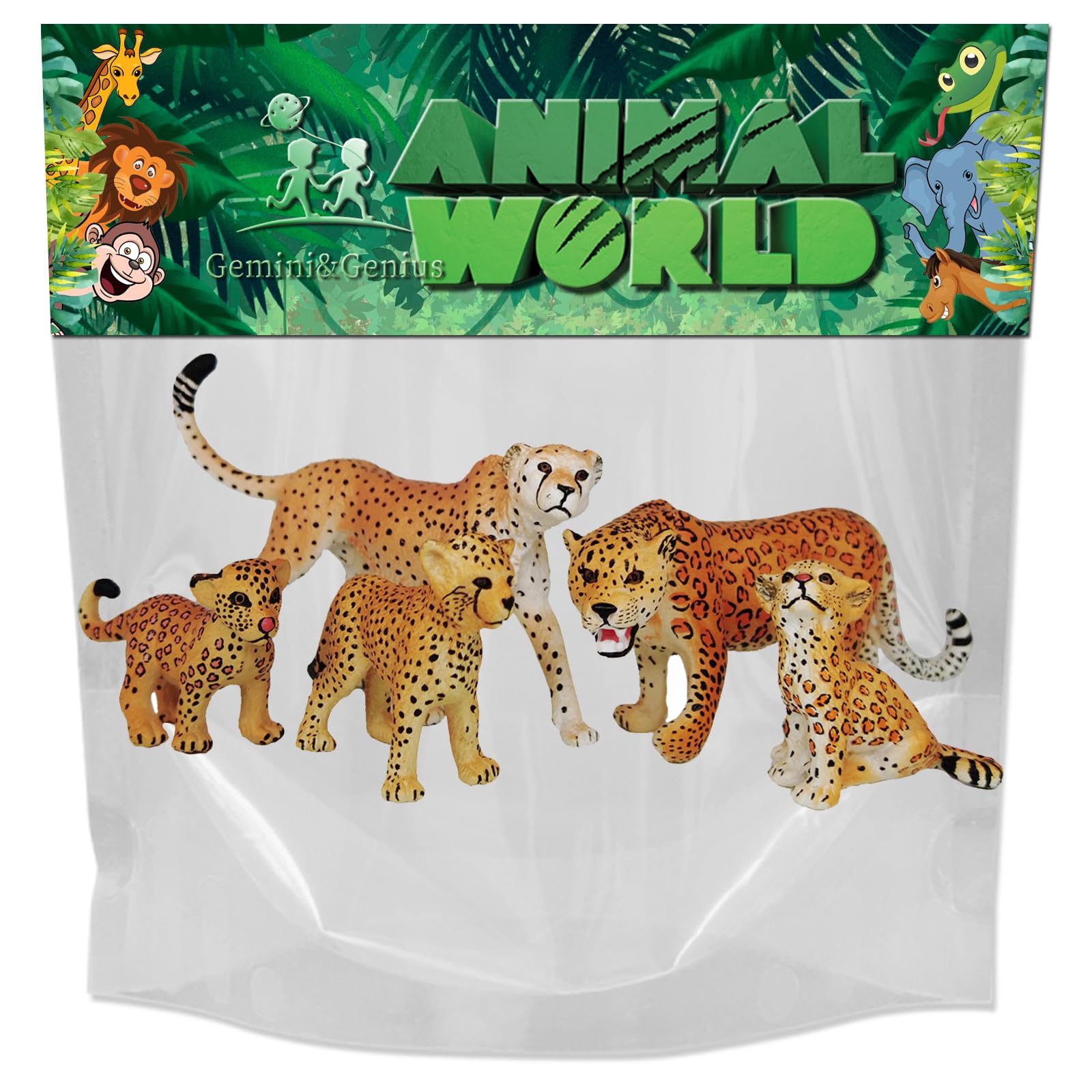 Gemini & Genius Jaguar Toy Set - 5Pcs Safari Animal Figures Including Cheetah & Leopard Family, Realistic Wildlife World Models for Kids | Perfect as Birthday Cake Toppers, Party Favors, Educational Play or Christmas Gifts