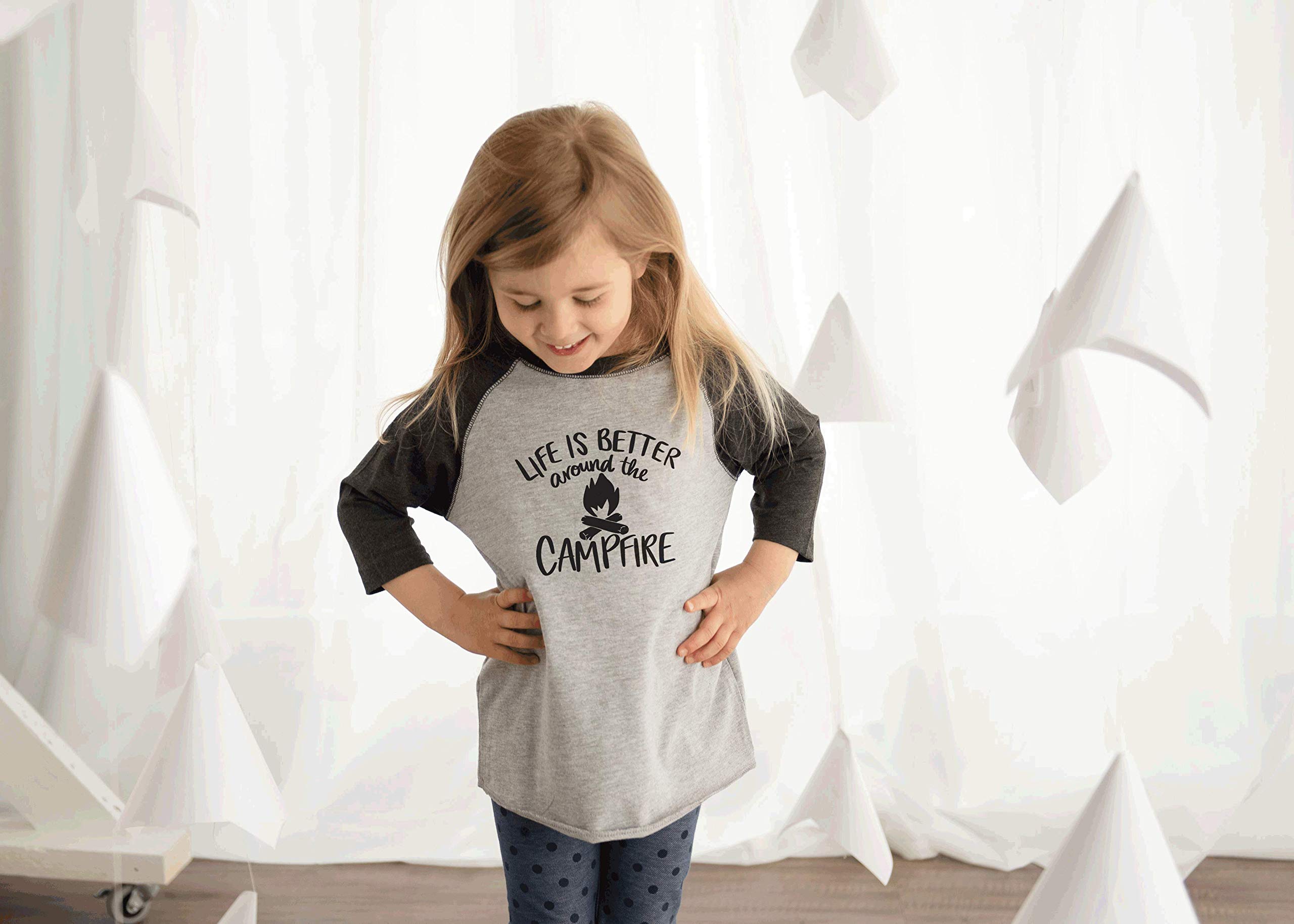 7 ate 9 Apparel Kids Camping T-Shirt - Soft Grey Cotton Tee for Outdoor Adventures, Hiking & Family Trips