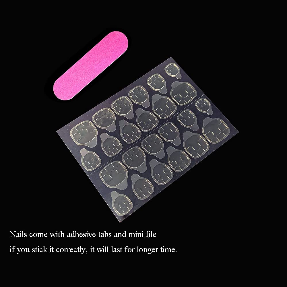 French Tip Press On Nails Short Round - Full Cover False Nails with Adhesive Sticker - Natural Pink White & Nude Colors - Perfect for School, Office, Home & Special Occasions