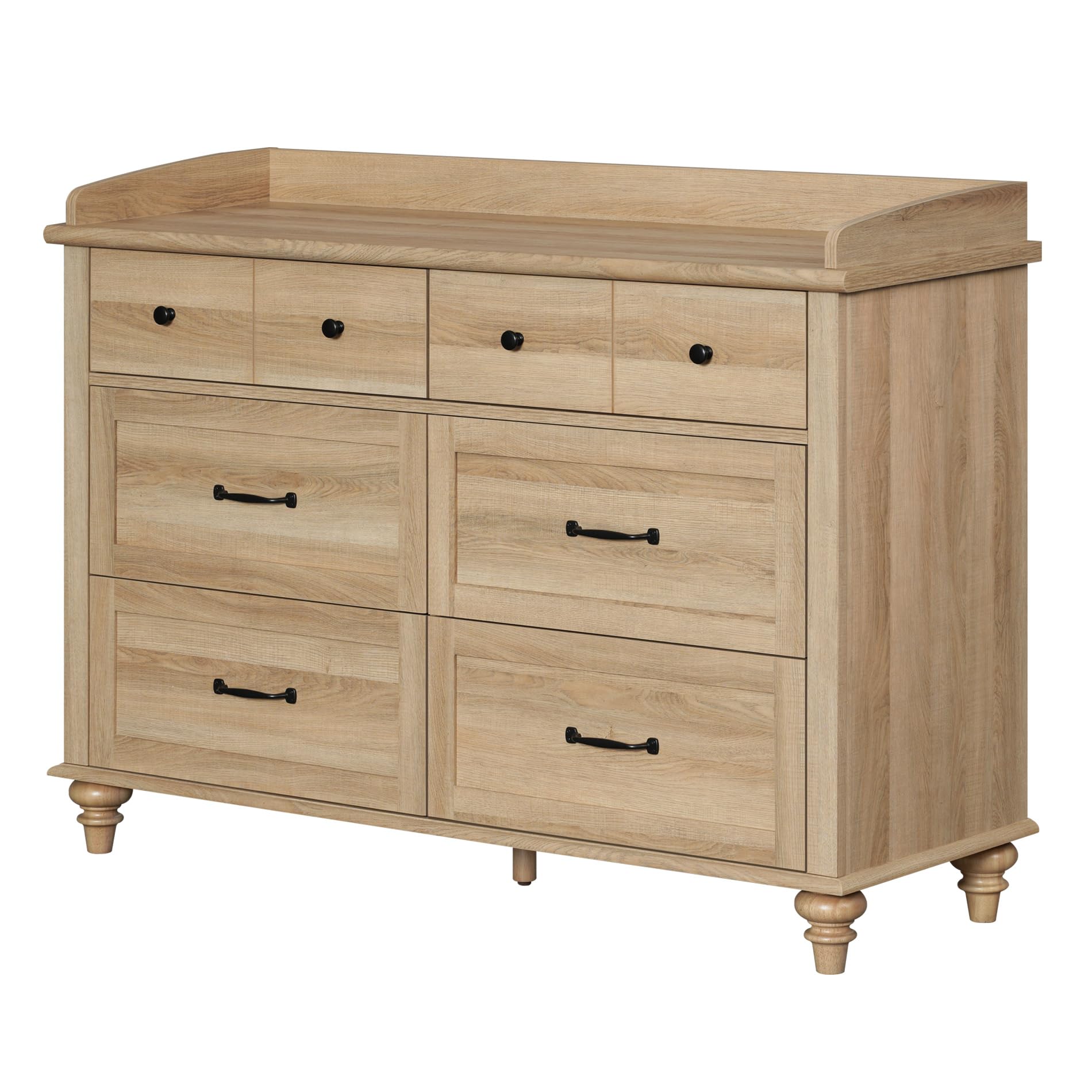 WAMPAT 6-Drawer Farmhouse Dresser for Bedroom & Nursery - Light Oak Wood Chest of Drawers for Kids Room, Living Room TV Stand, Baby Closet Storage Organizer - Perfect for Hallway, Nursery & Home Organization