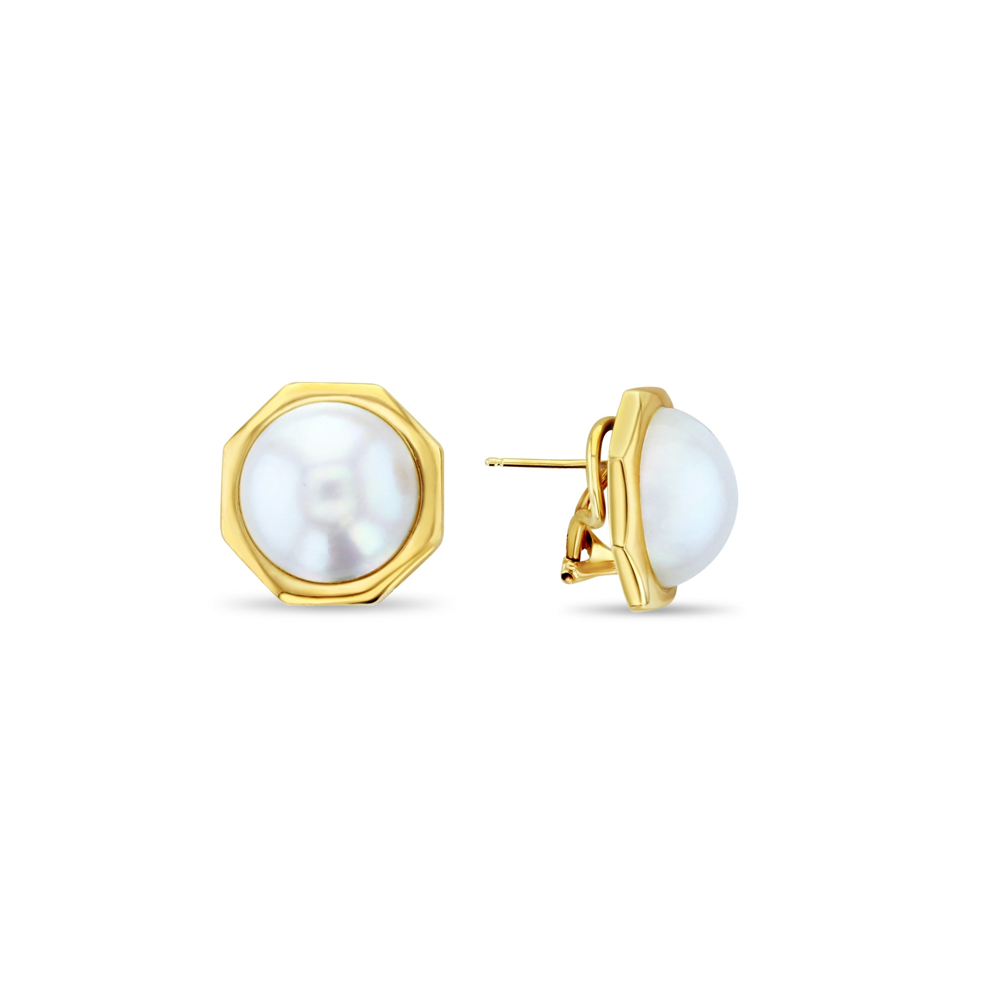 14k Yellow Gold Octagon Shaped Mabe Pearl Earrings for Women - Elegant Gift for Wedding, Anniversary & Special Occasions