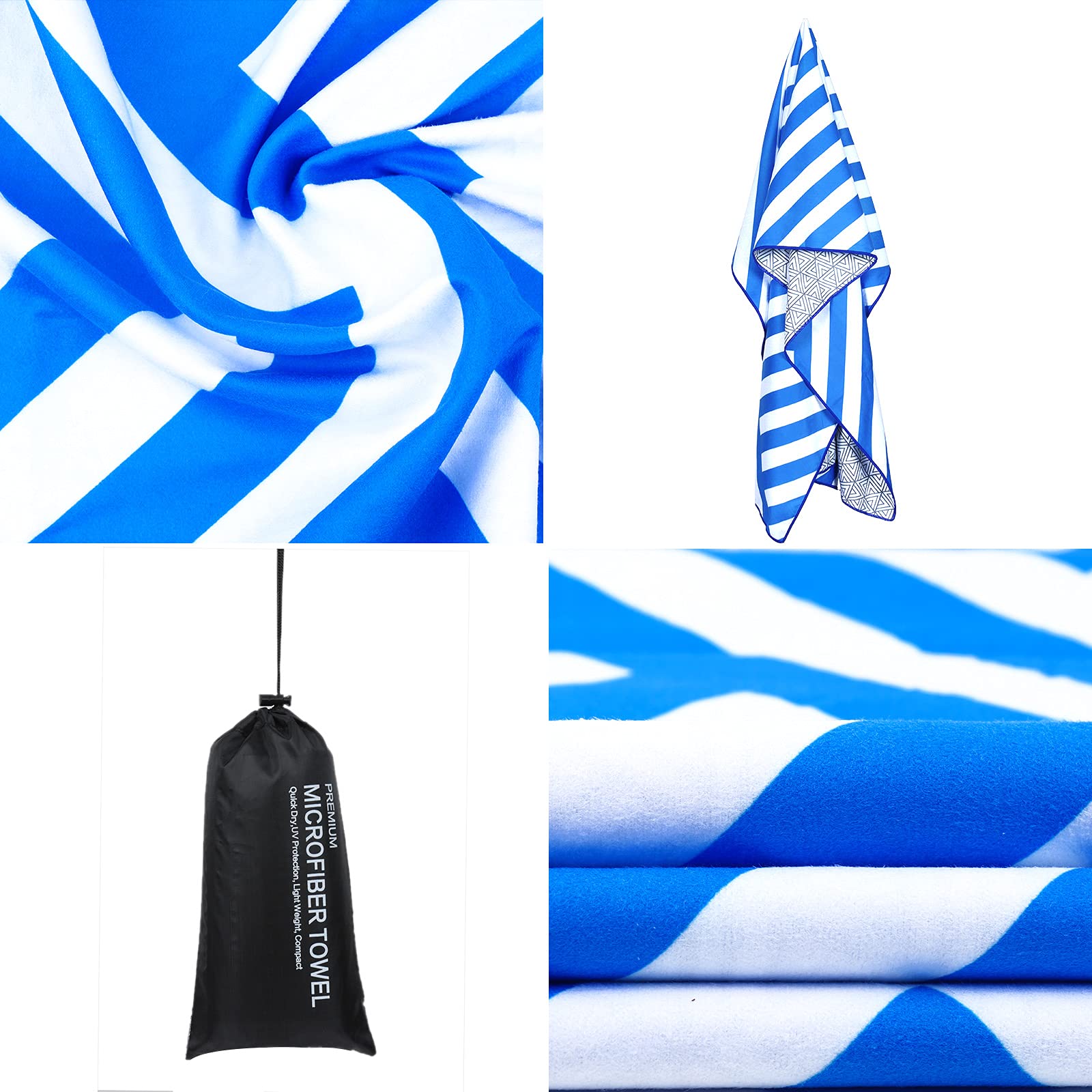 **Premium Violet Mist Blue Striped Microfiber Beach Towel - 63