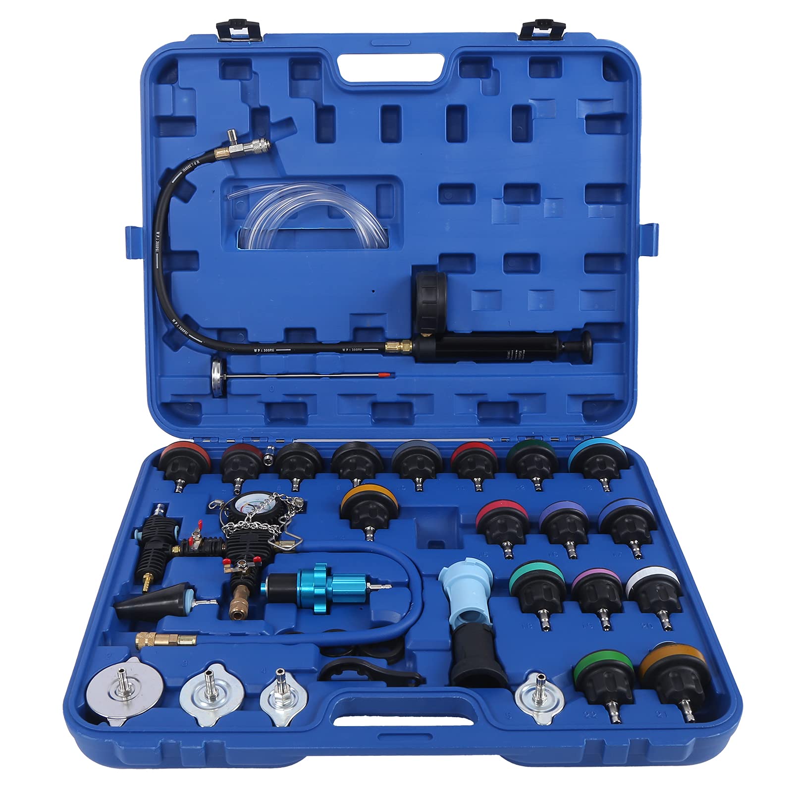Fydun 33-Piece Radiator Pressure Tester Kit - Universal Cooling System Leak Detector & Vacuum Refill Tool with Adapter Caps for Car, Truck, SUV - Perfect for Automotive Repair Shops & DIY Mechanics