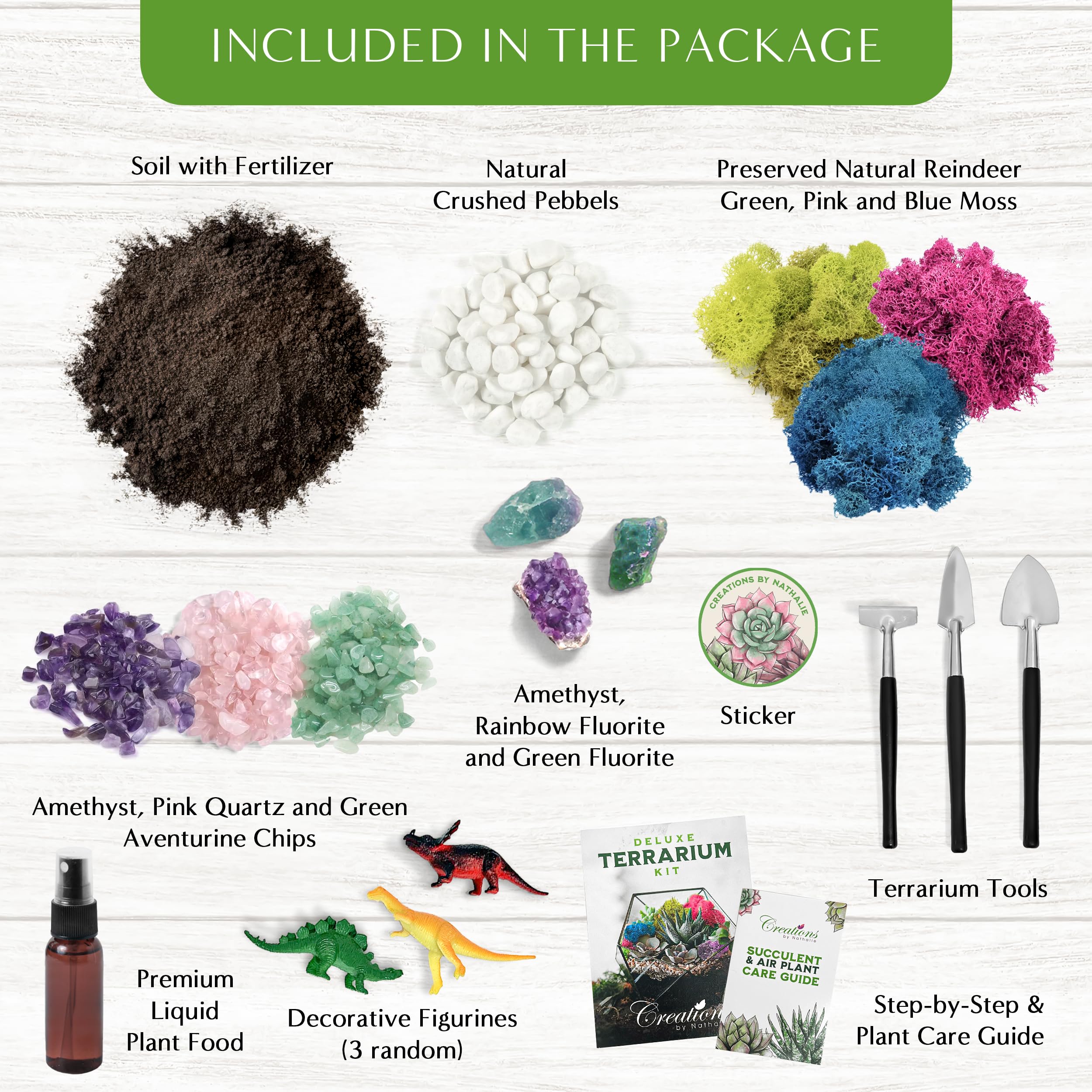 DIY Large Terrarium Starter Kit with Soil, Moss, Pebbles, Healing Crystal, Tools & Supplies – Handcrafted in USA Terrarium Kit for Adults & Kids – Perfect for Home Decor, Gifts, and Indoor Gardening Projects