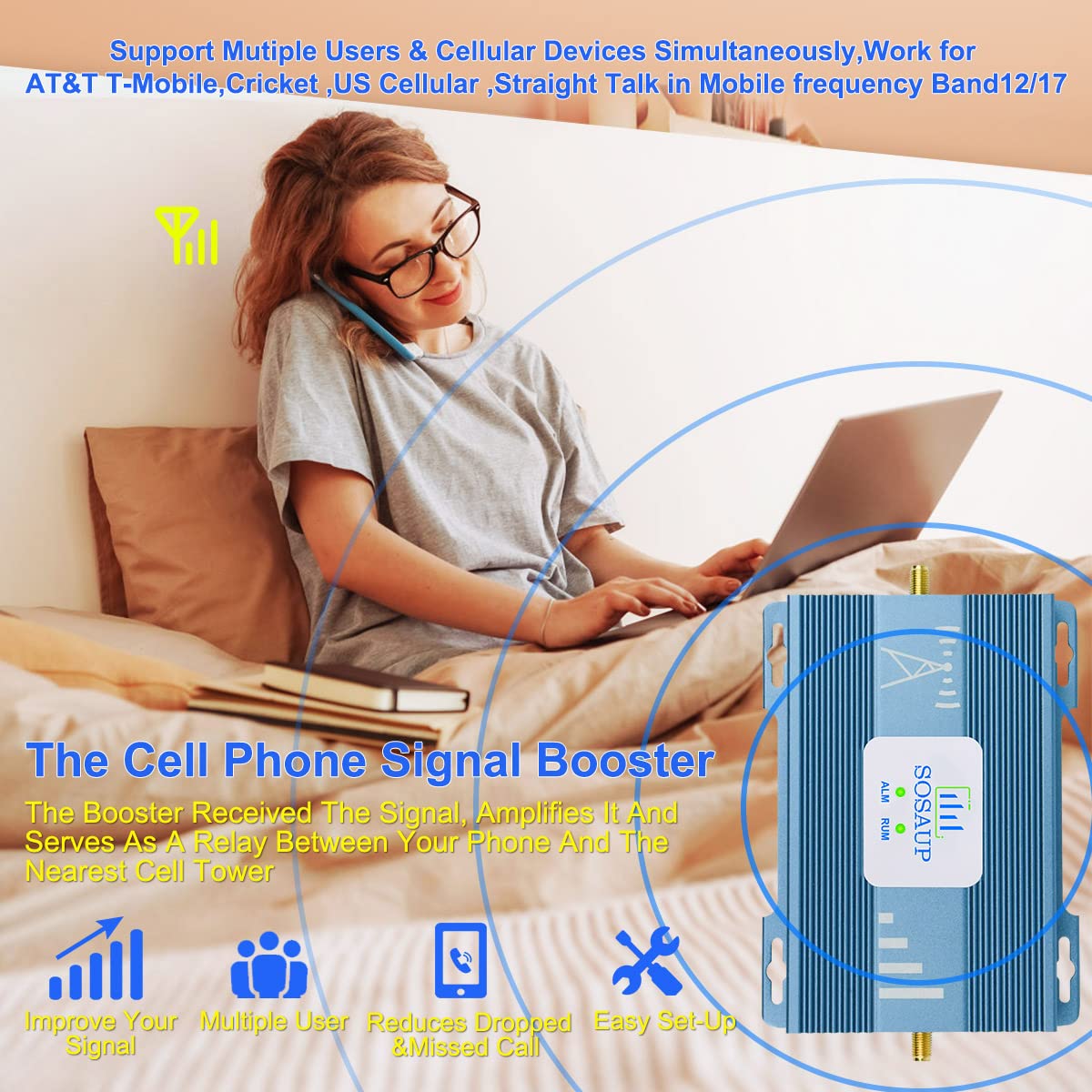 AT&T Signal Booster for Home & Office - 5G/4G LTE Cell Phone Signal Amplifier for AT&T & T-Mobile Networks (Bands 12/17) | Improves Call Quality & Data Speed | Perfect for Basements, Rural Areas & Weak Signal Zones