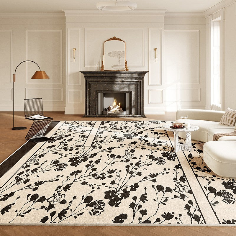 Modern Floral Area Rugs - French Style Contemporary Rug for Dining Room, Bedroom & Living Room - Non-Slip Flower Pattern Carpet for Home Decor & Interior Design - Perfect for Sofa, Coffee Table & Bedside Floor Covering
