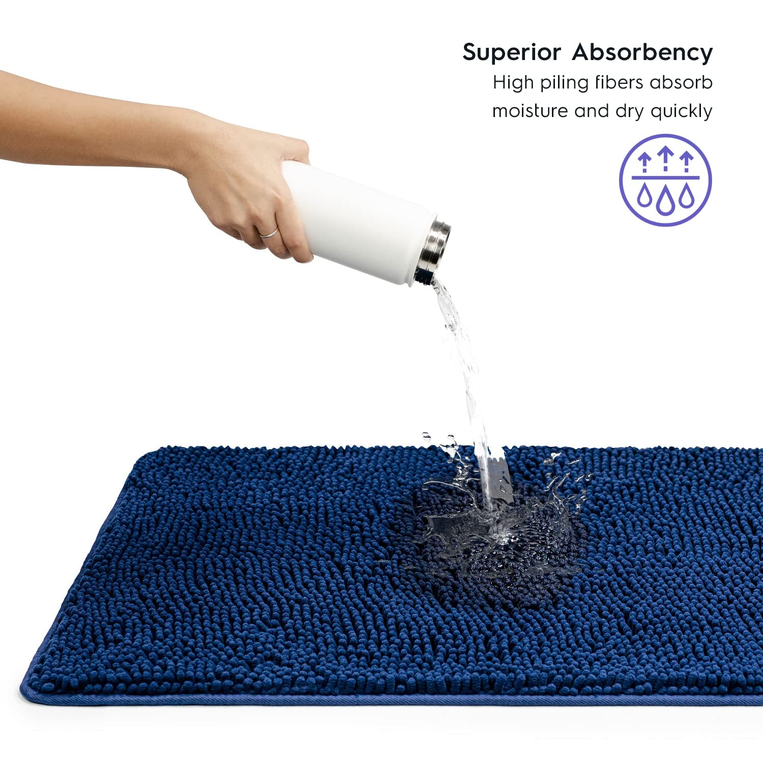 Premium Tafts Bathroom Rugs - Extra Thick Memory Foam Bath Mat with Ultra-Soft Chenille Microfiber, Super Absorbent & Machine Washable, Non-Slip Shaggy Bathroom Mats (27x47 Inches, Navy Blue) - Perfect for Bathroom, Spa, and Master Suite Decor