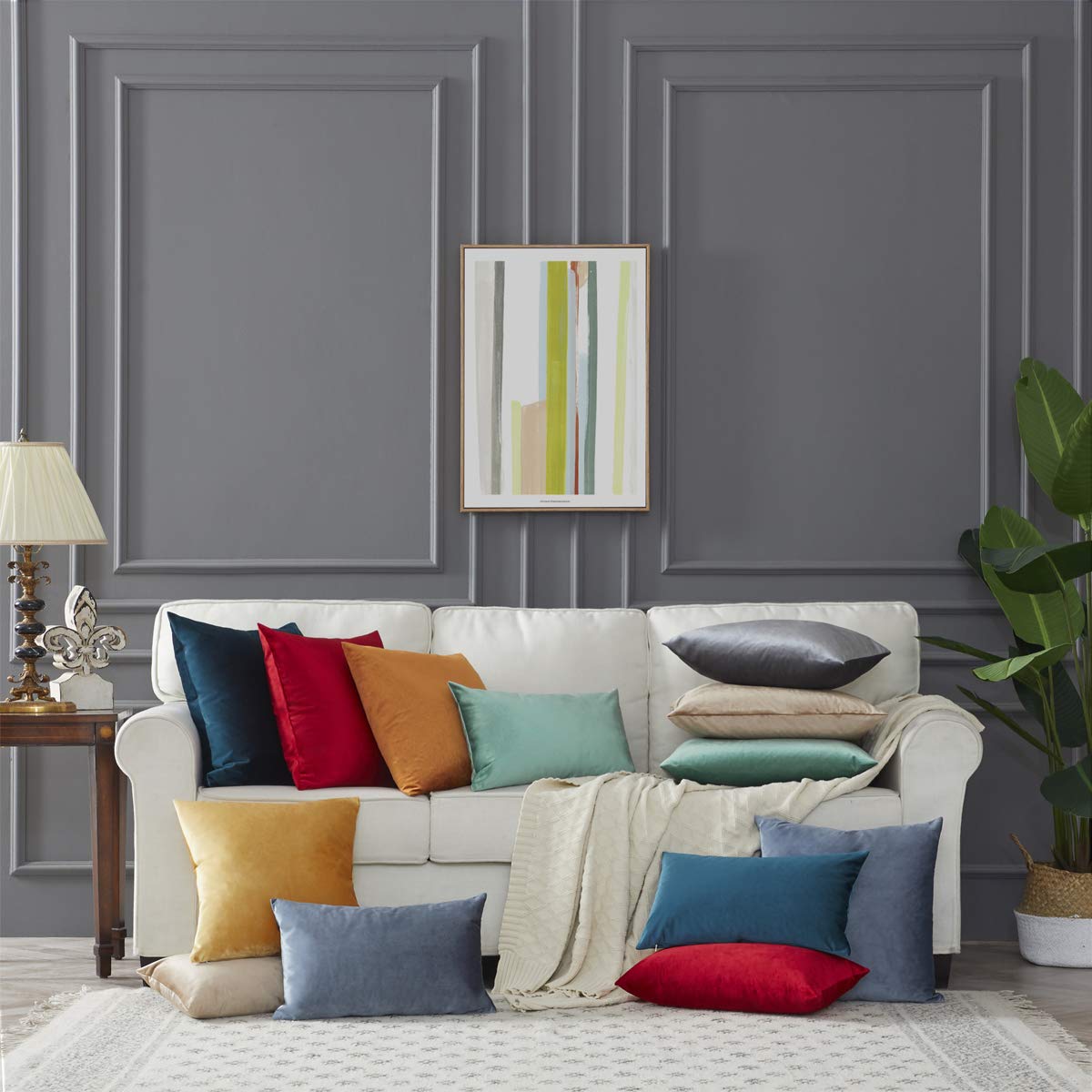 GIGIZAZA 20x20 Inch Velvet Decorative Throw Pillow Covers Set of 4 - Deep Grey Square Cushion Covers for Sofa, Bed, Living Room Decor - Soft & Luxurious Home Accent Pillows