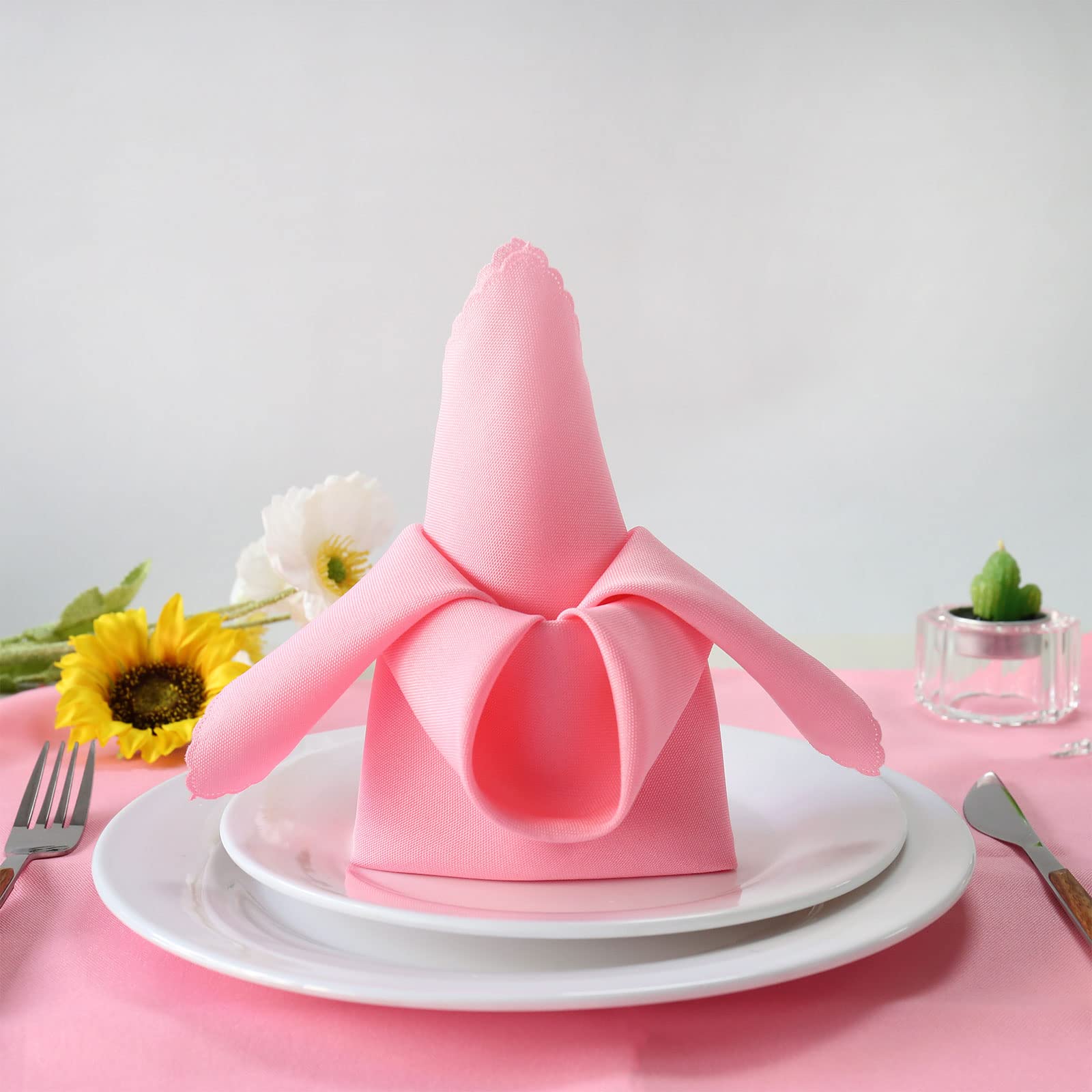 12-Pack Pink Polyester Cloth Napkins Set - Washable & Reusable Dinner Napkins for Valentine's Day, Weddings, Thanksgiving & Holiday Table Decor - Perfect for Formal Dining, Parties & Everyday Use