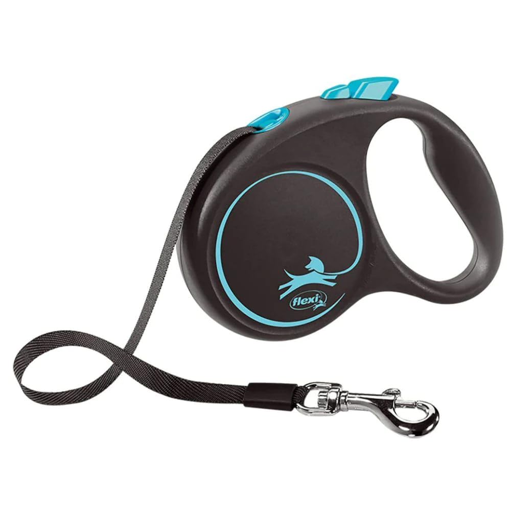 Retractable Dog Leash for Small Dogs up to 33lbs - 5M Flexible Blue Black Tape Design - Perfect for Walking, Training & Outdoor Adventures with Your Pet