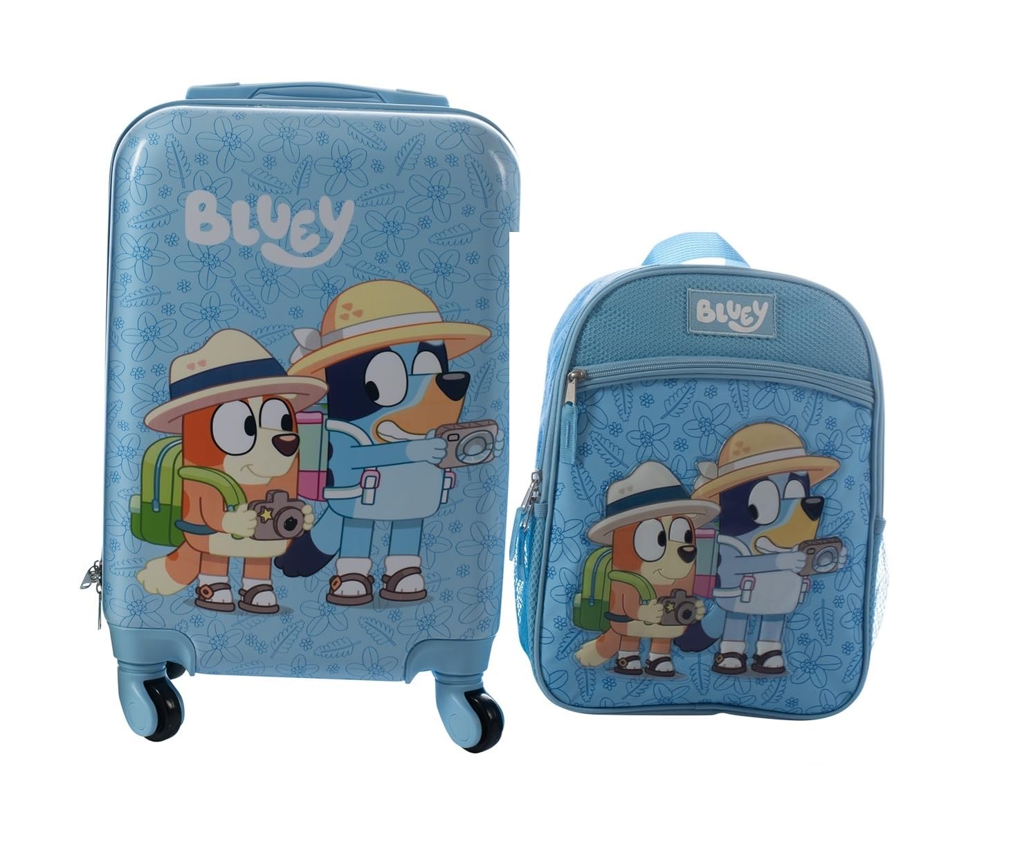 Bluey Kids Luggage and Backpack Set - 18 Inch Wheeled Carry-On Suitcase & 13.75 Inch School Backpack for Travel, School & Day Trips | Durable Children's Luggage with Wheels & Matching Backpack