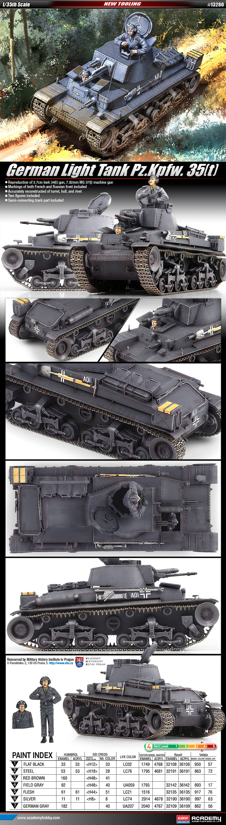 1/35 Scale Panzer 35T Military Tank Model Kit - Academy 13280 - Perfect for Collectors, Wargaming & Historical Display