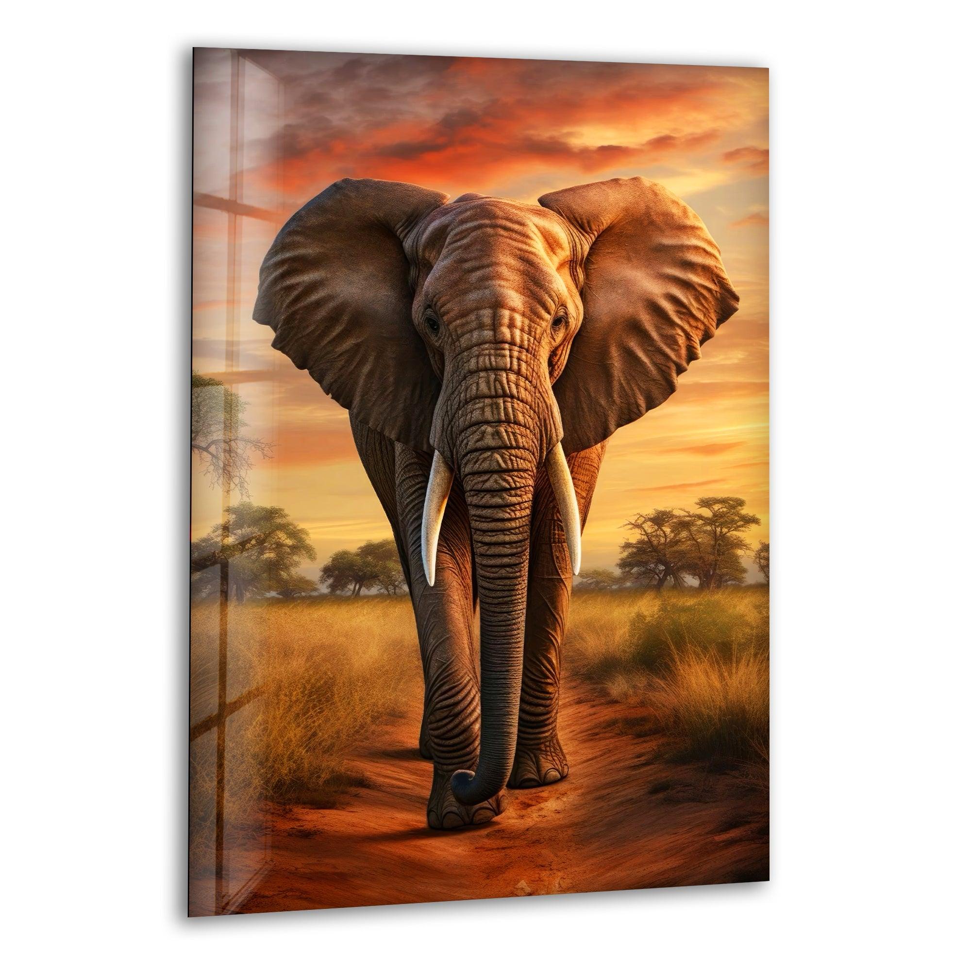 African Elephant Glass Wall Art - Handcrafted Home Decor for Living Room, Bedroom & Office - Perfect for Nature Lovers & Safari Theme Interior Design