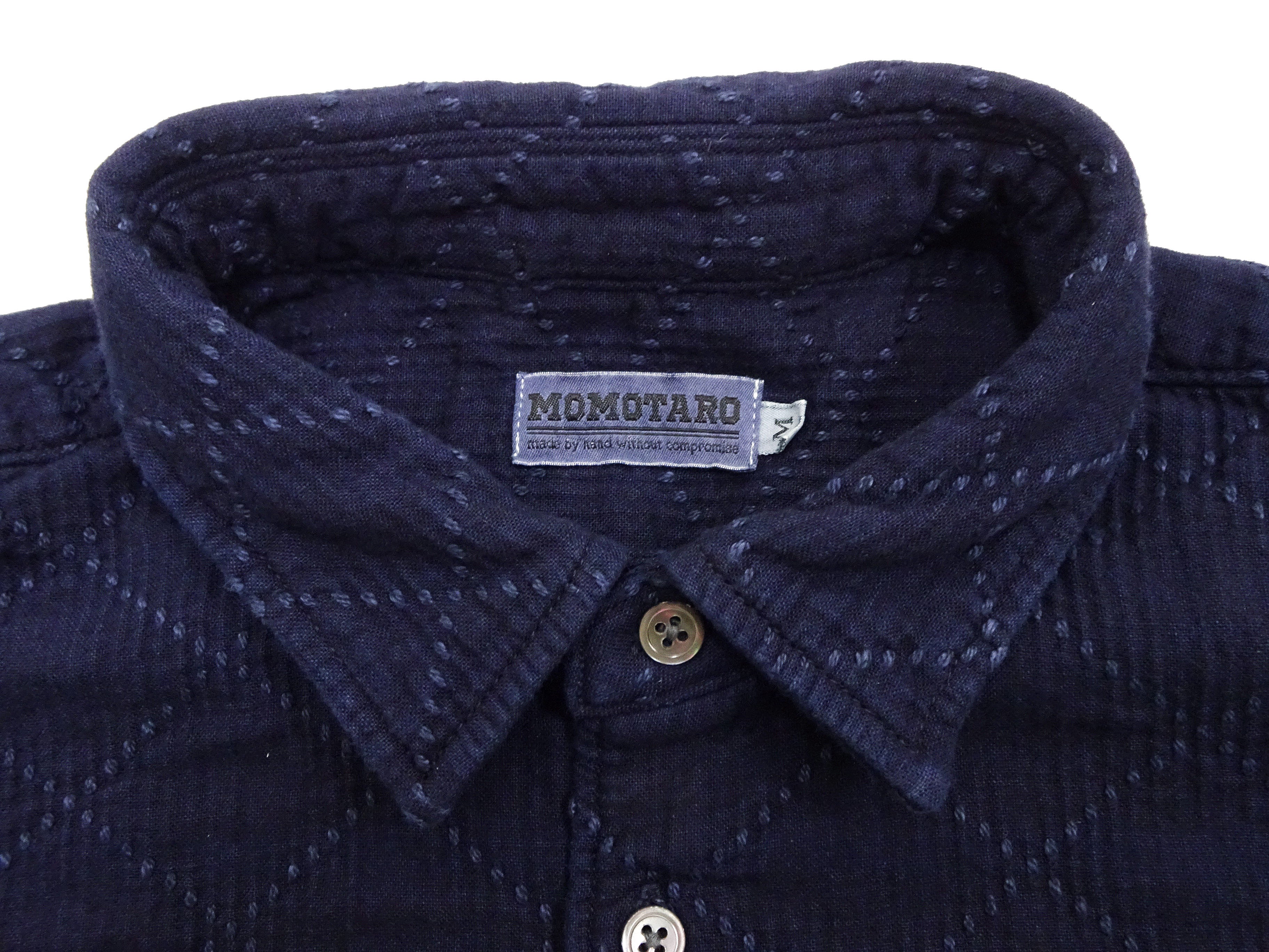 Momotaro Jeans Indigo Sashiko Shirt for Men - Japanese Style Long Sleeve Casual Button Up Shirt MXLS1028 | Perfect for Streetwear, Workwear & Everyday Fashion