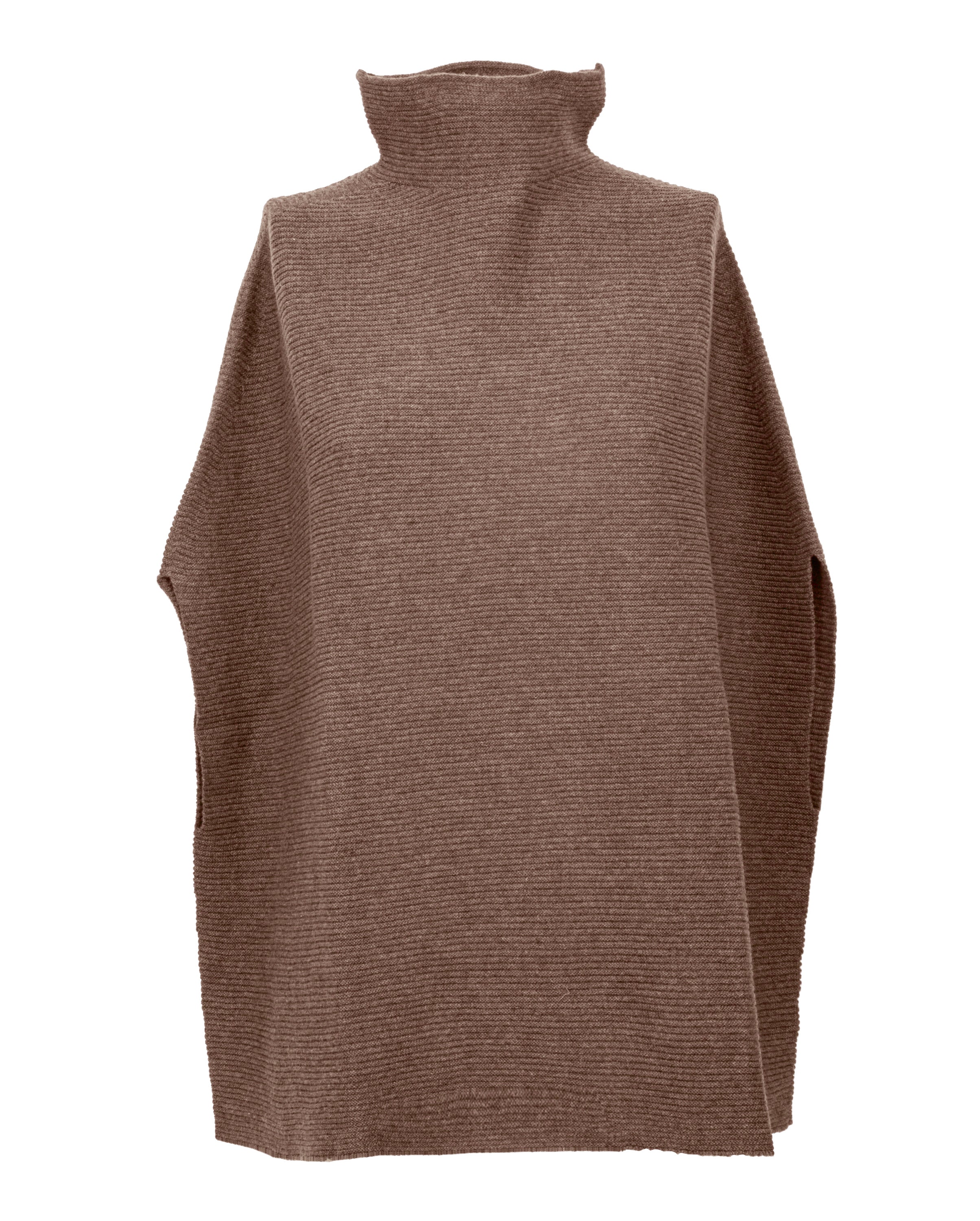 Luxury Women's Pure Cashmere Funnel Neck Poncho - Soft & Warm Brown Winter Shawl Wrap for Office, Travel & Casual Outfits