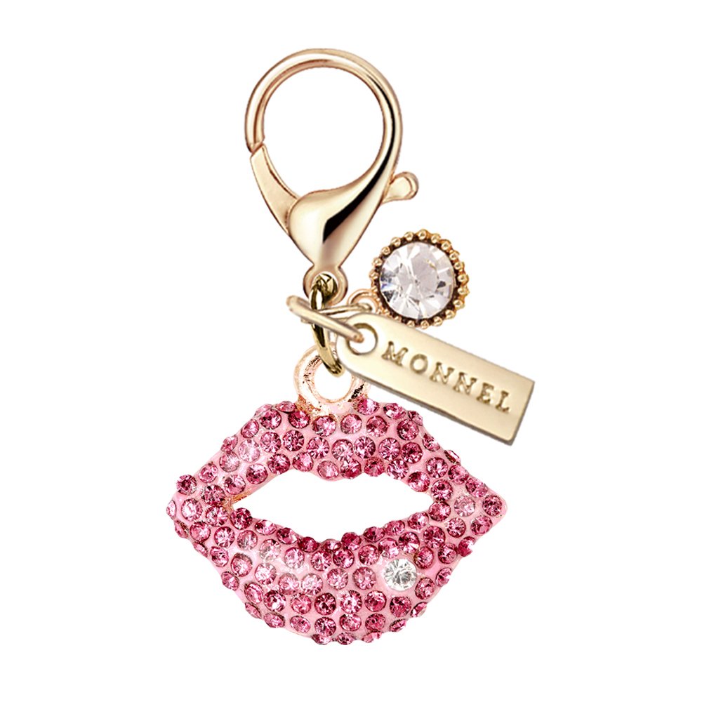 Pink Crystal Kiss Lip Lobster Clasp Charm Pendant Necklace - MC61 Jewelry Gift with Pouch Bag (1 Piece) - Perfect for Valentine's Day, Birthday & Party Accessories