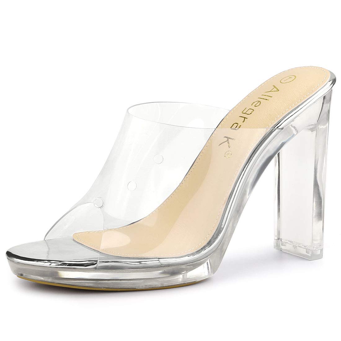 Allegra K Women's Clear Heel Platform Sandals - Chunky Open Toe Slides for Summer, Party & Casual Outfits | Comfortable Dressy Heels for Weddings, Beach & Night Out