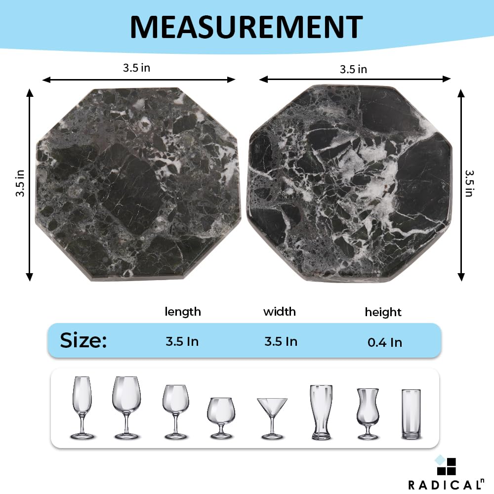 Premium Black Marble Coasters Set of 6 - 3.5