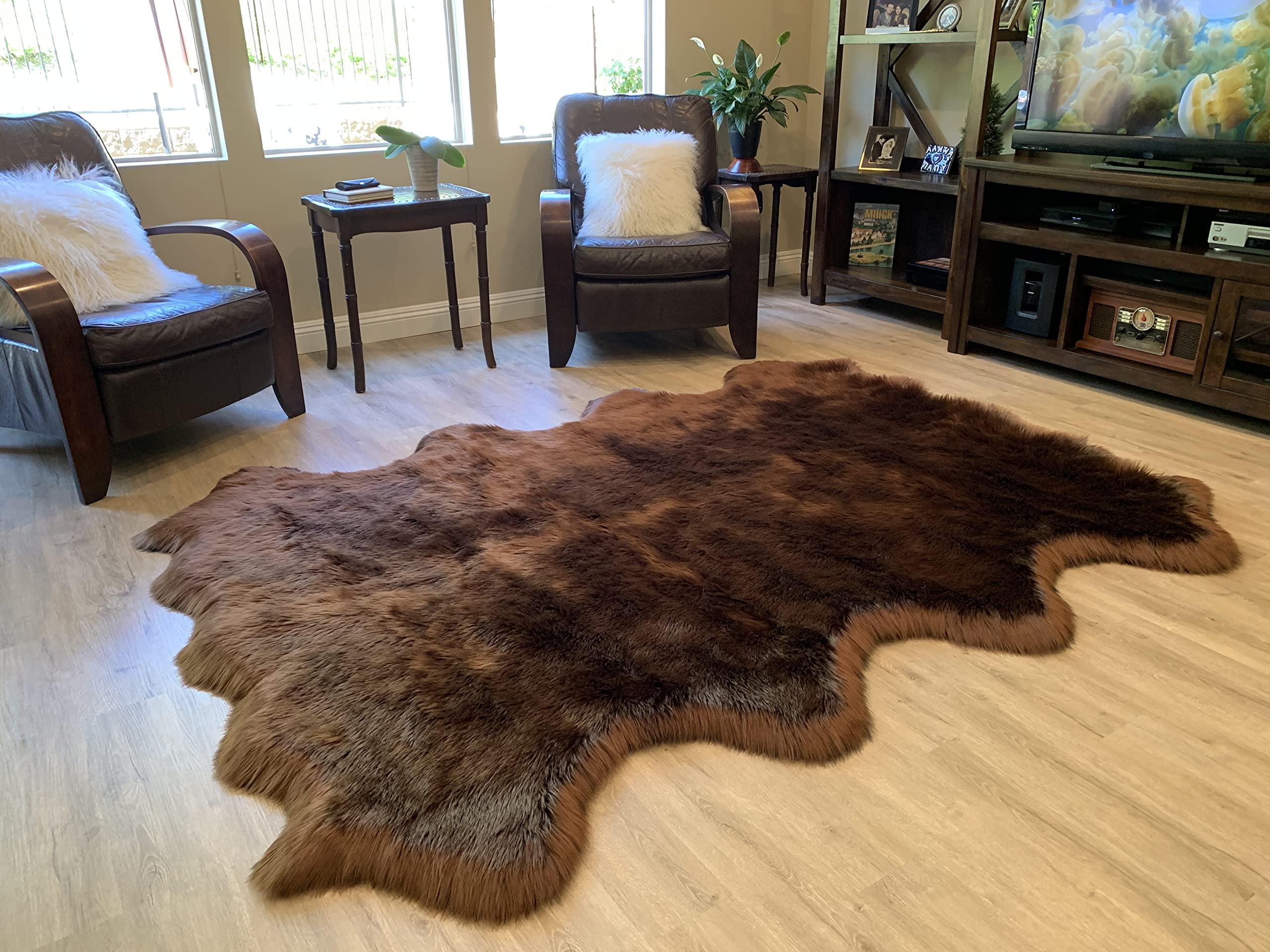 LAMBZY Faux Sheepskin Rug - Super Soft Hypoallergenic Shaggy Carpet for Living Room, Nursery, Bedroom & Sofa - 6'x8' Brown Octo 8 Pelts - Cozy Home Decor, Perfect for Kids Play Area & Winter Floor Warmth