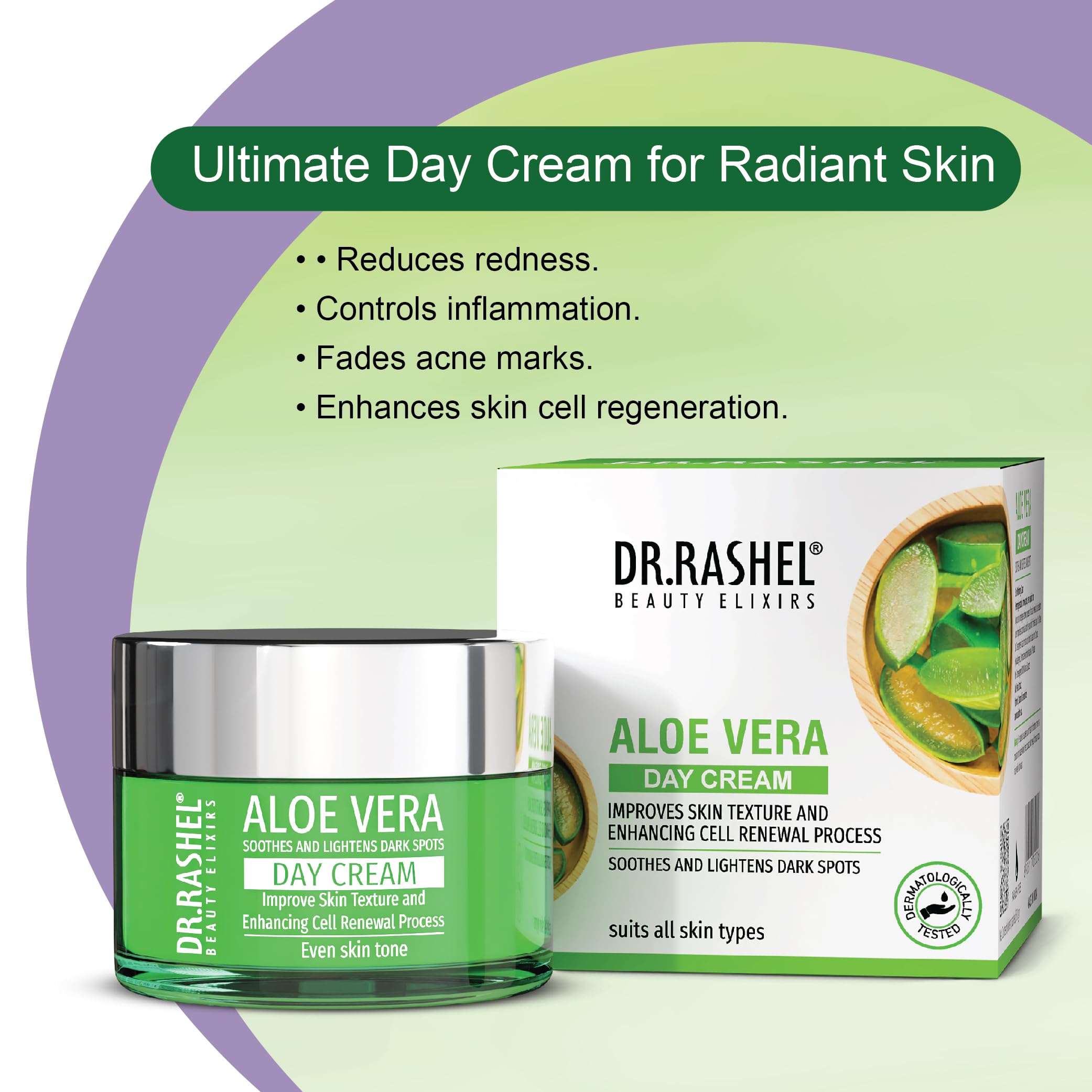 DR.RASHEL Aloe Vera Day Face Cream for Women & Men - All Skin Types - Vegan & Paraben Free - Deep Hydration & Moisturizing - Repair & Nourish Dry Skin - Use for Daily Skincare Routine & After Sun Care