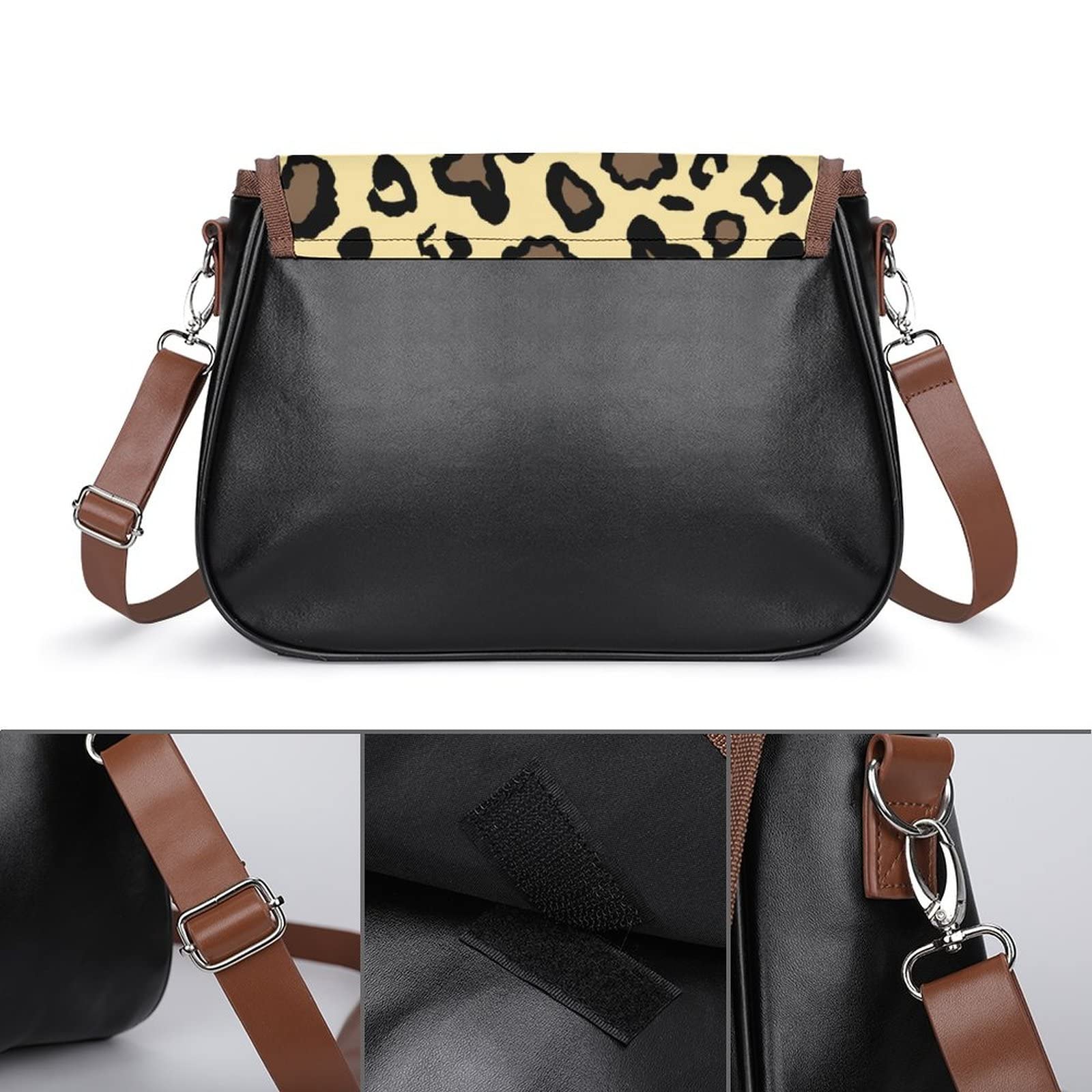 Women's Crossbody Bag Leather Satchel - Fashionable Printed Shoulder Messenger Purse for Women, Yellow Leopard Print Design - Perfect for Work, Travel & Everyday Use