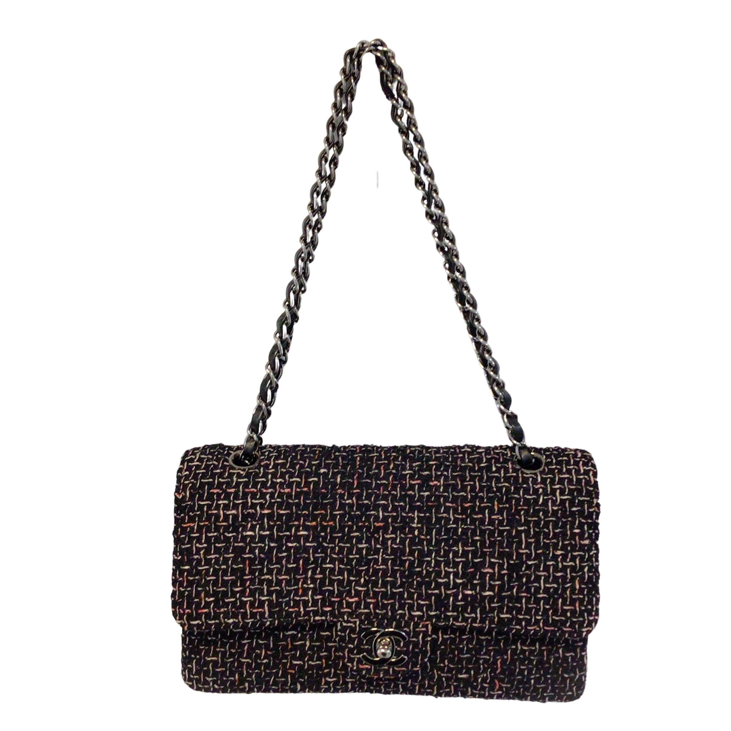 Chanel 2004 New York Woven Tweed Double Flap Bag - Black, White & Pink Colors | Luxury Designer Handbag for Women, Perfect for Parties, Weddings & Special Occasions