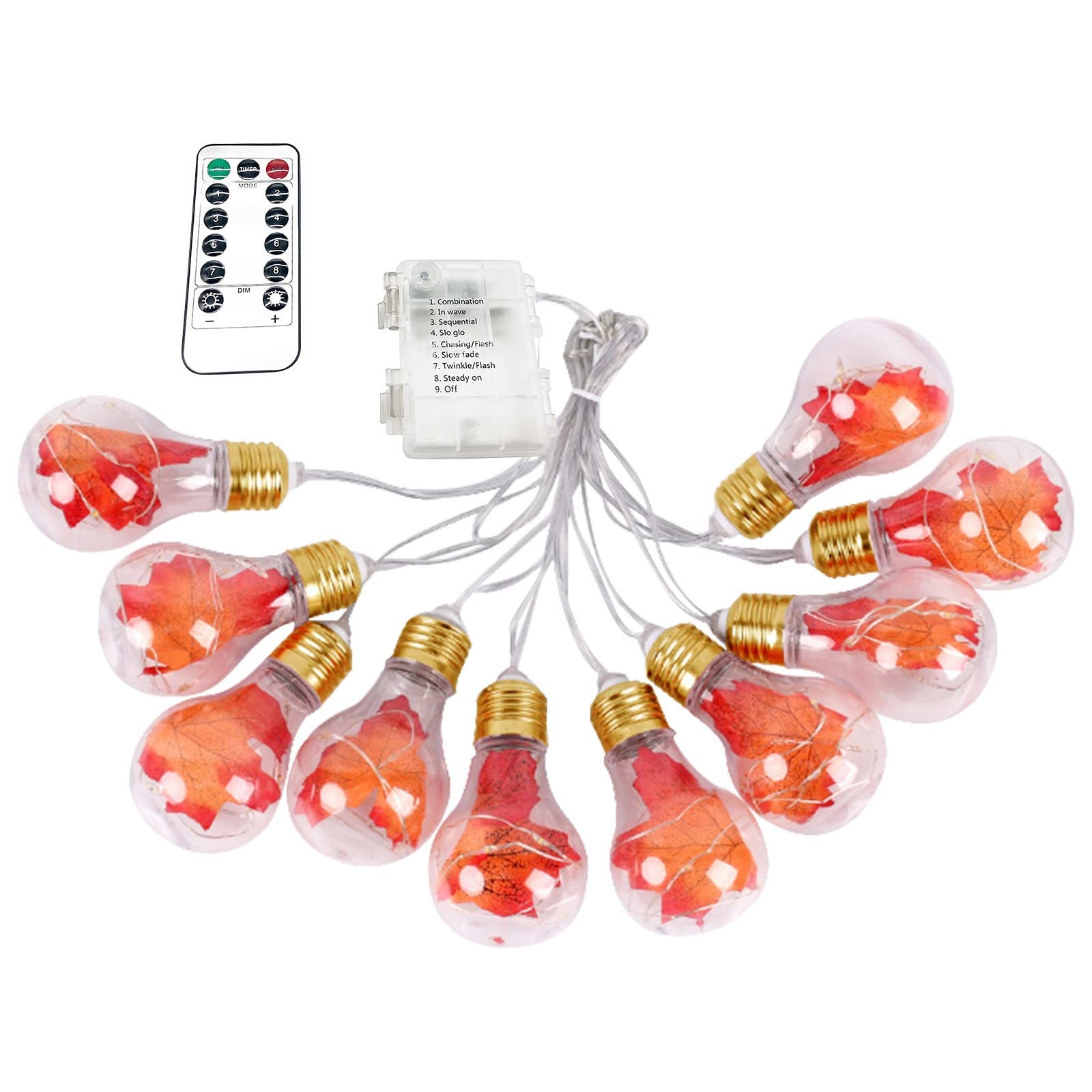 Waterproof Battery Operated Maple Leaf String Lights - 4 Meters 10 LED Copper Wire Lights for Thanksgiving, Halloween, Birthday Cakes & Party Decorations (Silver) | Indoor/Outdoor Festive Lighting for Garden, Wedding, Christmas Tree & Home Decoration