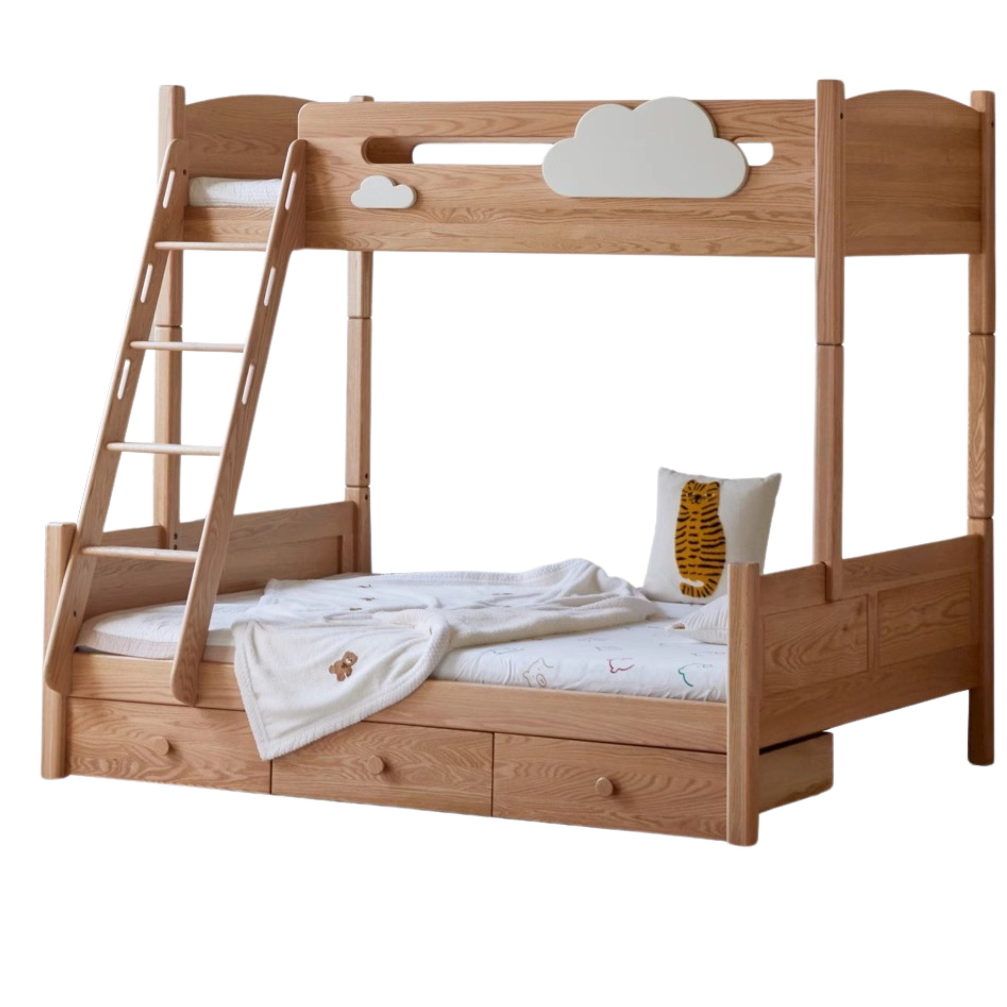 Natural Wood Color cloud double bed left ladder with pumping