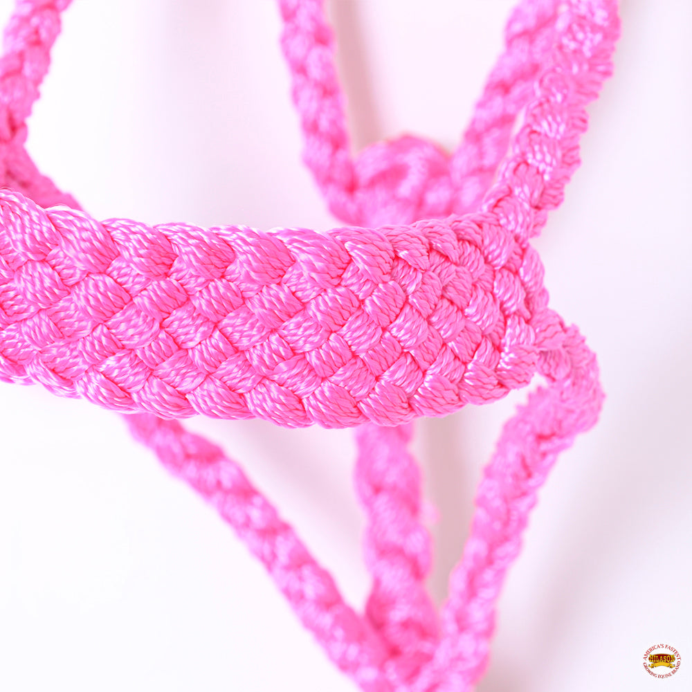 8 Ft Hilason Western Nylon Poly Flat Braided Mule Tape Halter and Lead Rope - Durable Horse Training Equipment for Trail Riding, Ranch Work, and Show Events