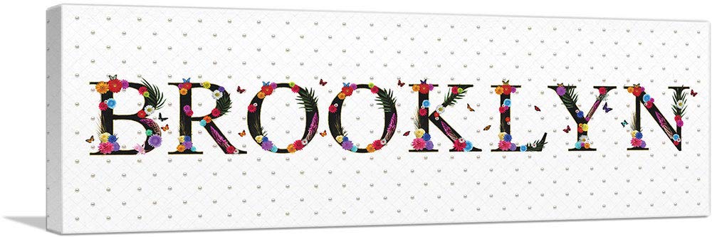 ARTCANVAS BROOKLYN Girls Name Wall Art - Custom Canvas Print, Framed Painting Poster, Nursery & Bedroom Decor - 48x16 Inch Stretched Giclee (1.5