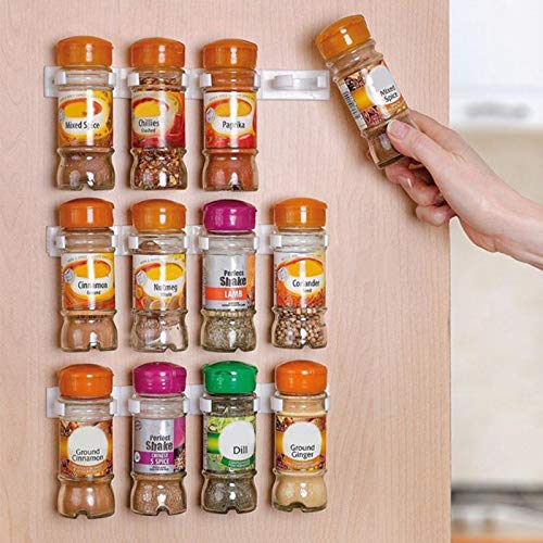 VALINK 3-Pack Spice Gripper Clip Set - 20 Clips for Organizing Kitchen Spice Jars, Seasoning Storage Rack - Wall Mount or Cabinet Door Mount - White - Perfect for Pantry, Spice Cabinet & Kitchen Organization