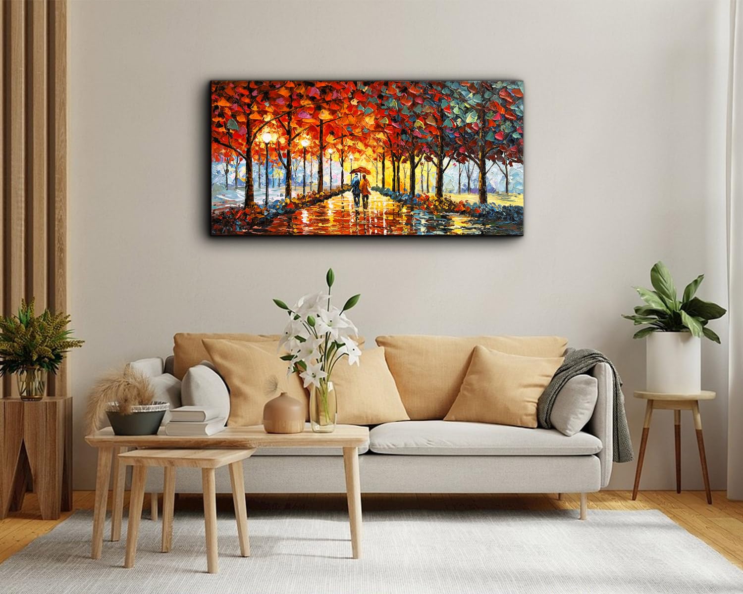 Hand Painted Abstract Oil Painting on Canvas 24x48 Inch - Large Contemporary Romantic Landscape Textured Wall Art for Living Room, Bedroom & Office Decor | Modern Home & Interior Design
