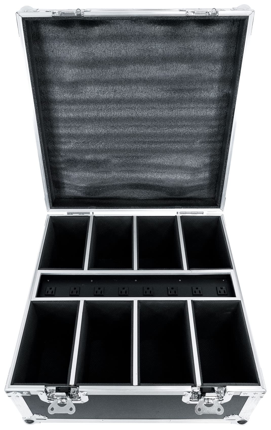 Rockville 8-Slot Battery PAR 6RF Lights Charging Road Case - Durable Travel Storage & Charging Solution for Stage Lighting, DJ Equipment, and Event Productions