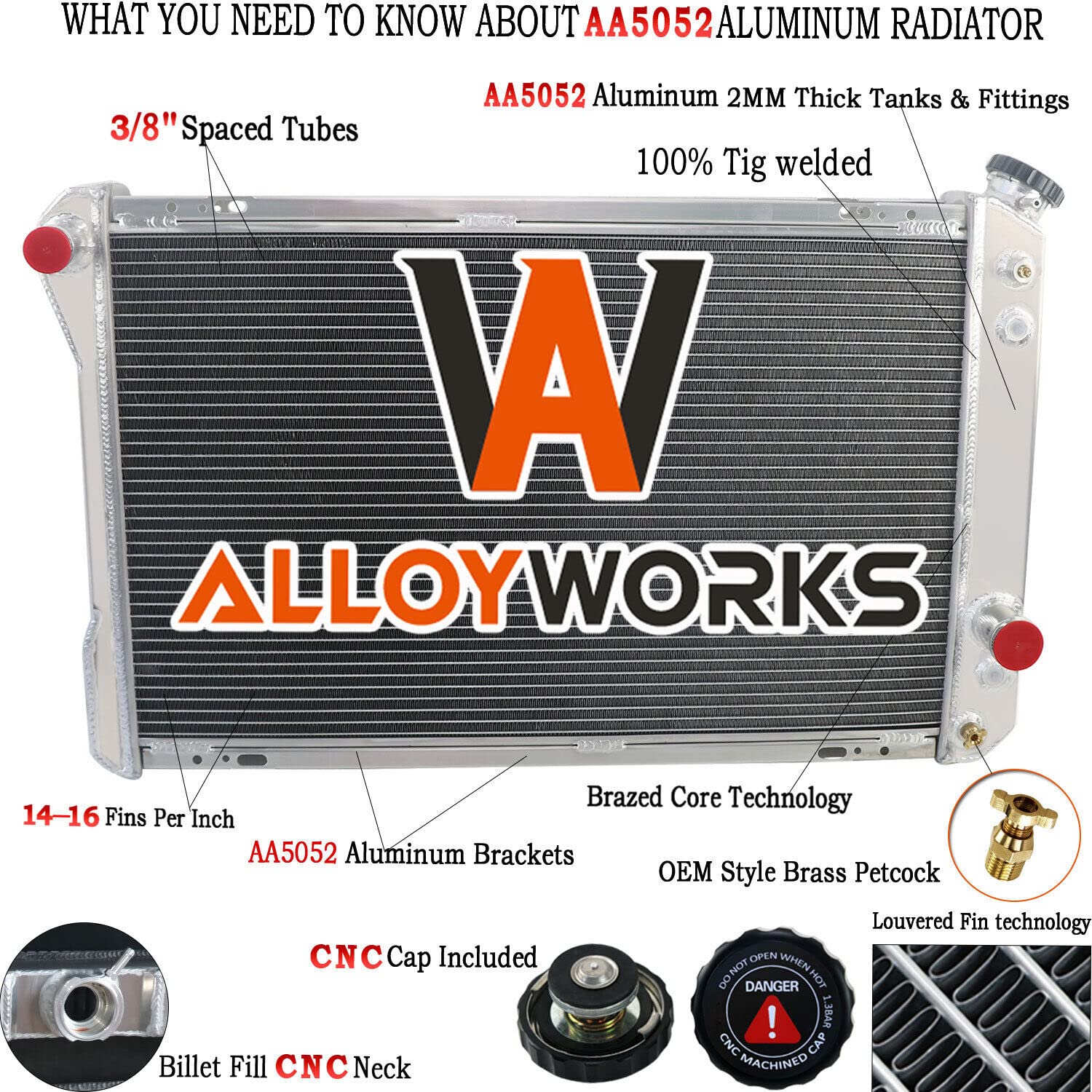 ALLOYWORKS 4-Row Full Aluminum Radiator with Dual 12