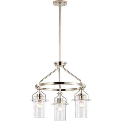 Kichler Everett 22.5 Inch 3-Light Round Chandelier with Clear Glass Shades in Polished Nickel Finish - Perfect for Dining Room, Bedroom, or Entryway Lighting