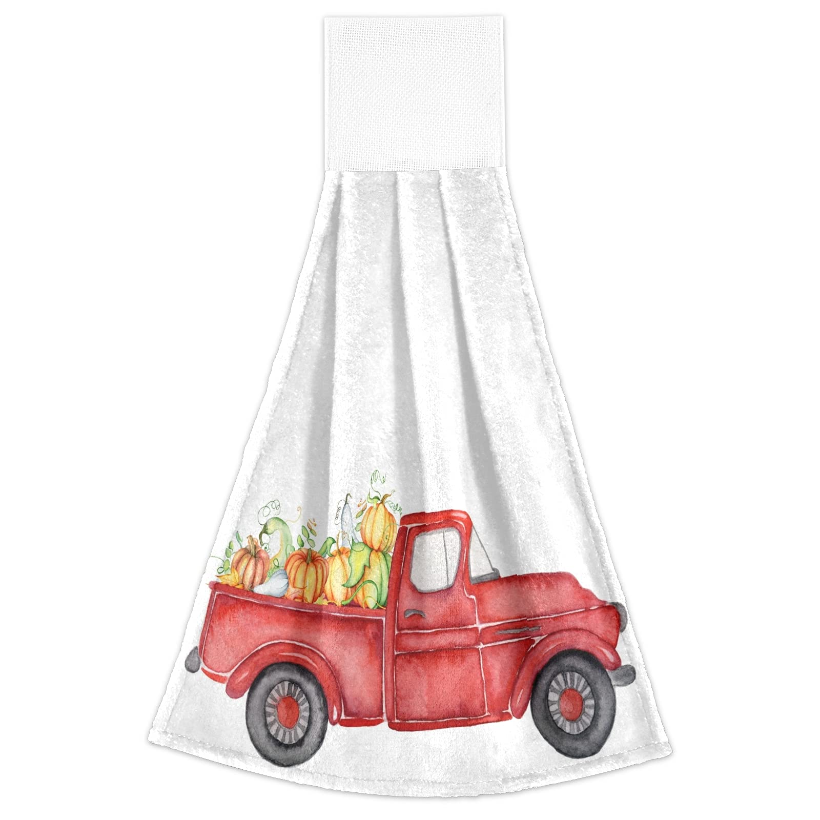 Autumn Truck Pumpkins Hanging Kitchen Towel Set of 2 - Red Harvest Dish Cloths, Hand Towels & Tea Towels | Absorbent Fast-Drying for Kitchen, Bathroom, Laundry Room Decor | Fall Farmhouse Decor, Thanksgiving Table Setting, Seasonal Home Accents