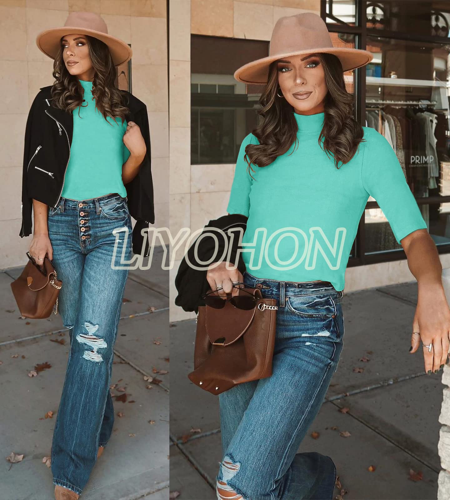 LIYOHON Women's Mock Turtleneck Short Sleeve T-Shirt - Business Casual Blouse for Office, Date Night & Going Out | 2025 Fashion Trend
