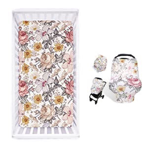 Soft Floral Crib Sheet & Car Seat Cover - Breathable Baby Bedding & Stroller Accessories for Nursery, Travel, and On-the-Go Comfort