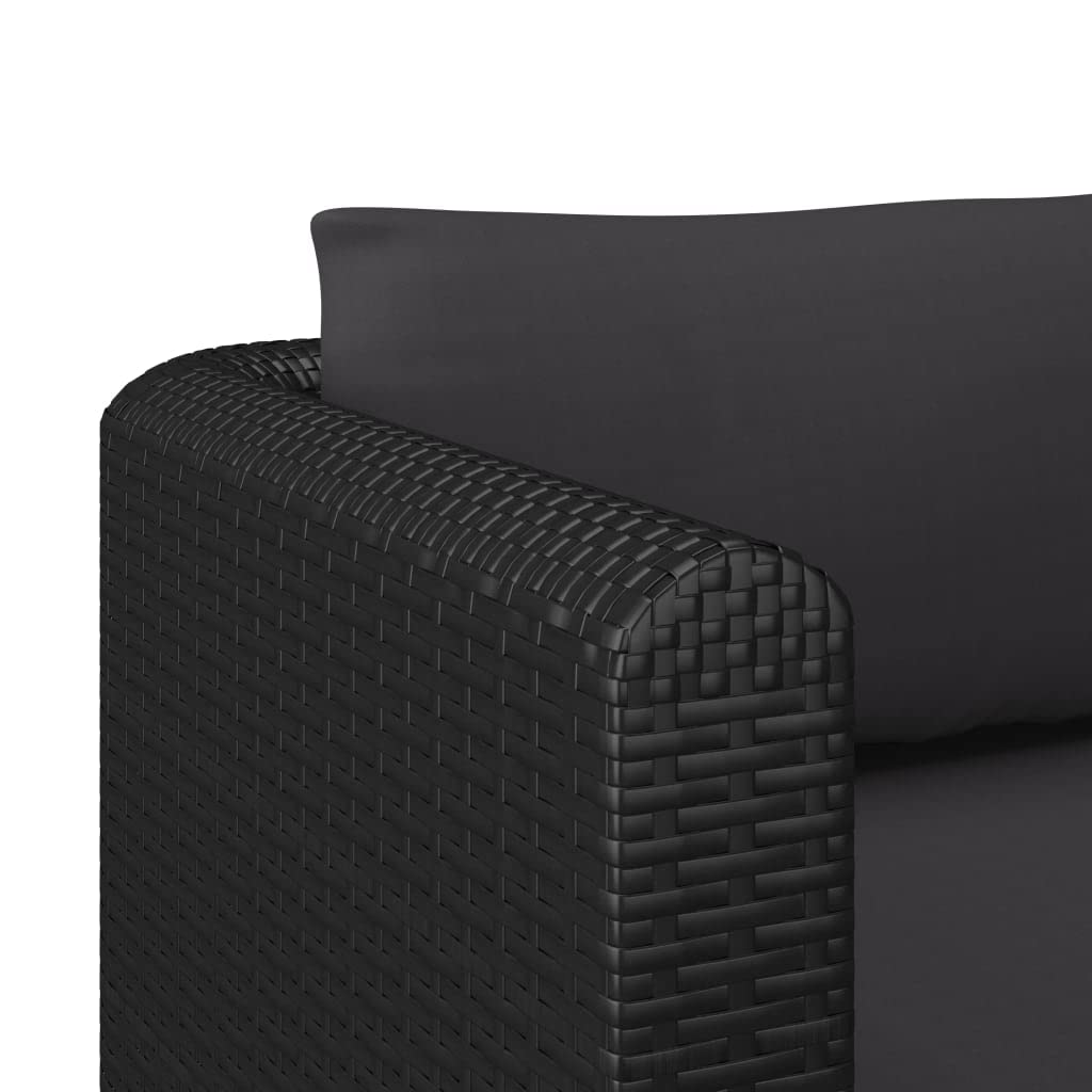 Black 4-Piece Outdoor Patio Furniture Set with Cushions - Poly Rattan Sectional Sofa & Dining Conversation Set for Backyard, Garden, Poolside or Deck Relaxation