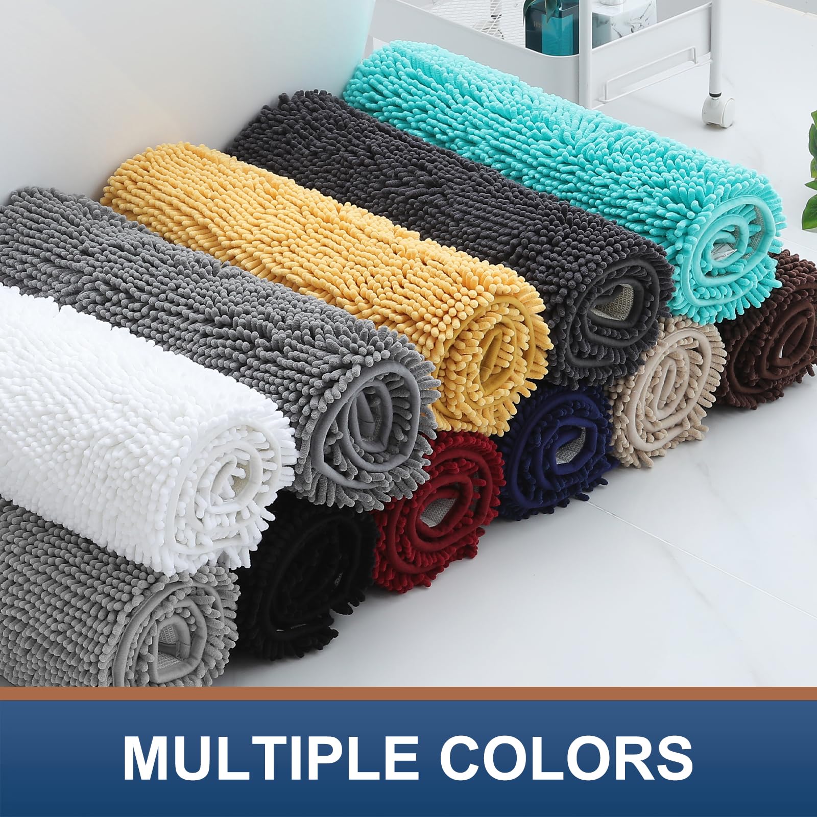 Premium Non-Slip Chenille Bathroom Rugs Set - 2 Piece Absorbent Shaggy Bath Mats for Bathroom, Shower & Tub - Machine Washable, Soft & Plush (30