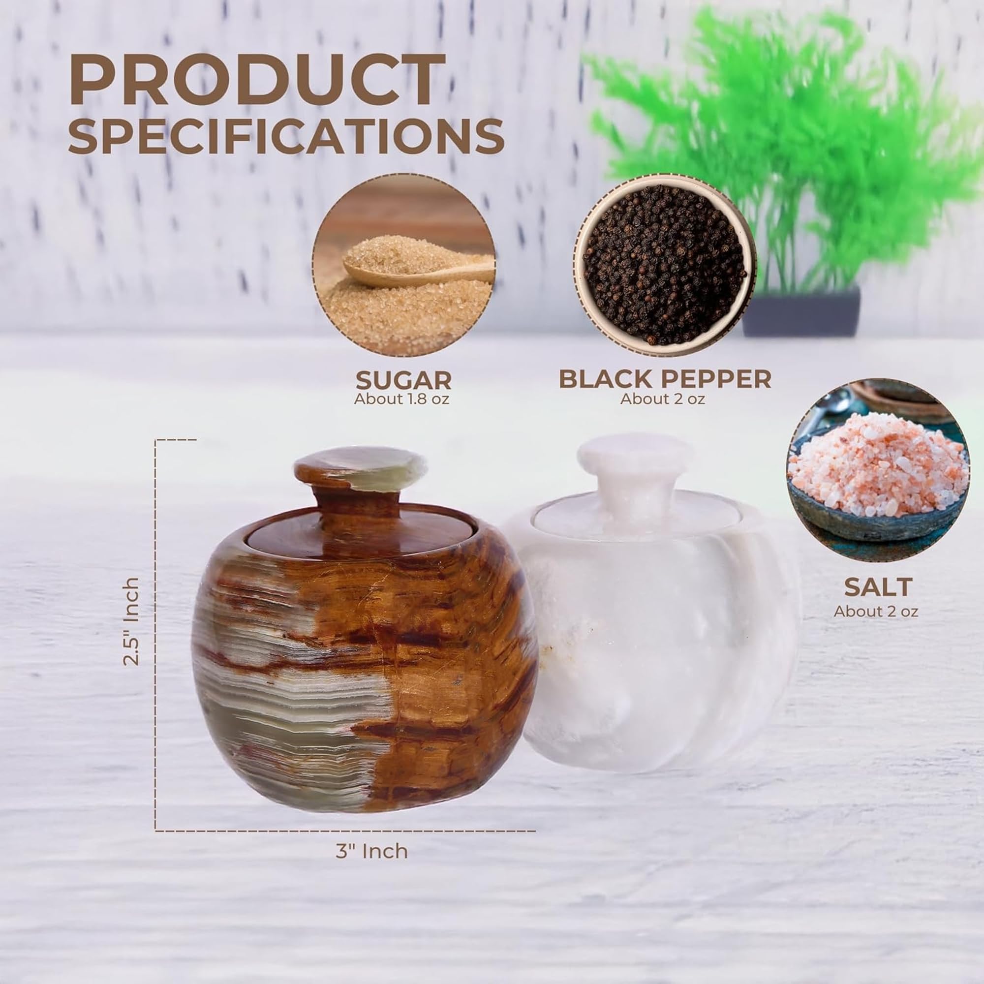 Premium Marble Salt Cellar with Lid - Set of 2 Elegant Marble Salt and Pepper Bowls - Airtight Spice Holder for Salt, Pepper, Paprika & Seasonings (Onyx Green & White, Style 02) - Perfect for Kitchen, Dining Table & Gourmet Cooking