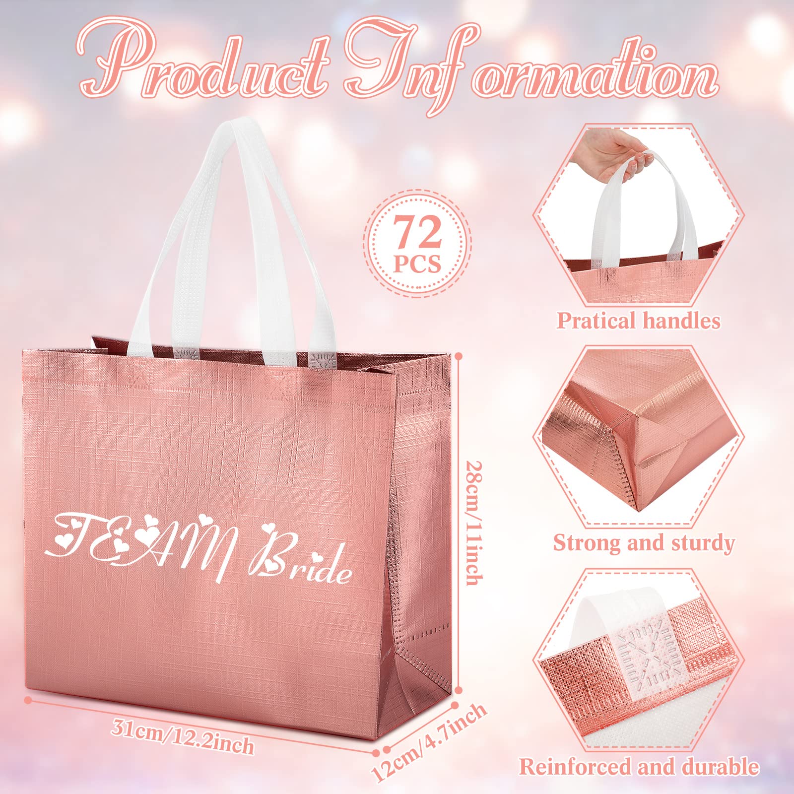 Reginary 72 Pack Reusable Gift Bags with Handles - Glossy Grocery Tote Bags for Wedding, Bridesmaid, Birthday & Christmas - Perfect for Party Favors, Holiday Shopping & Eco-Friendly Gifting