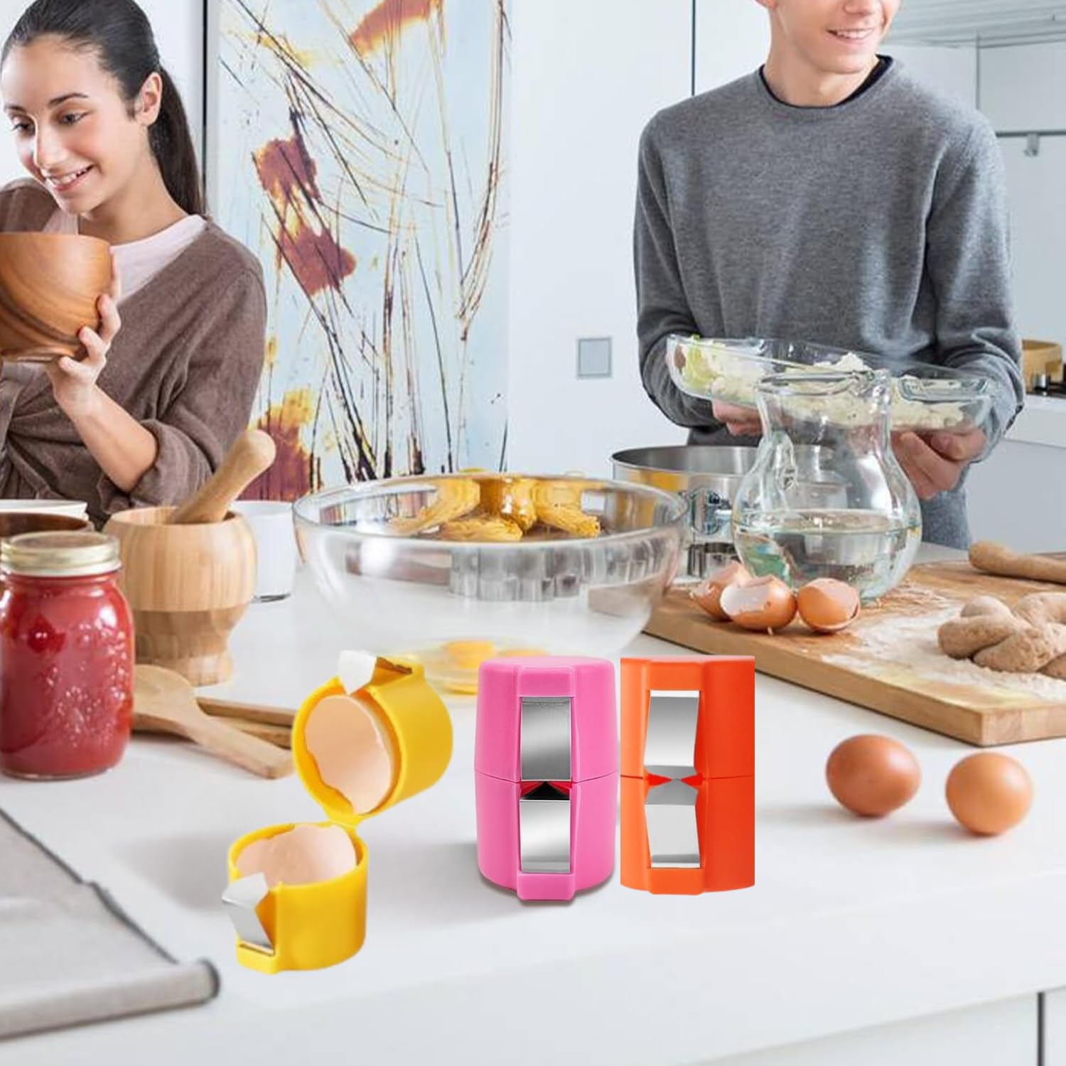 Premium Egg Topper & Shell Opener - 3-Piece Hard Boiled Egg Peeler Set with Crush Tool - Kitchen Gadget for Perfectly Sliced Eggs - Ideal for Salads, Deviled Eggs & Breakfast Meal Prep