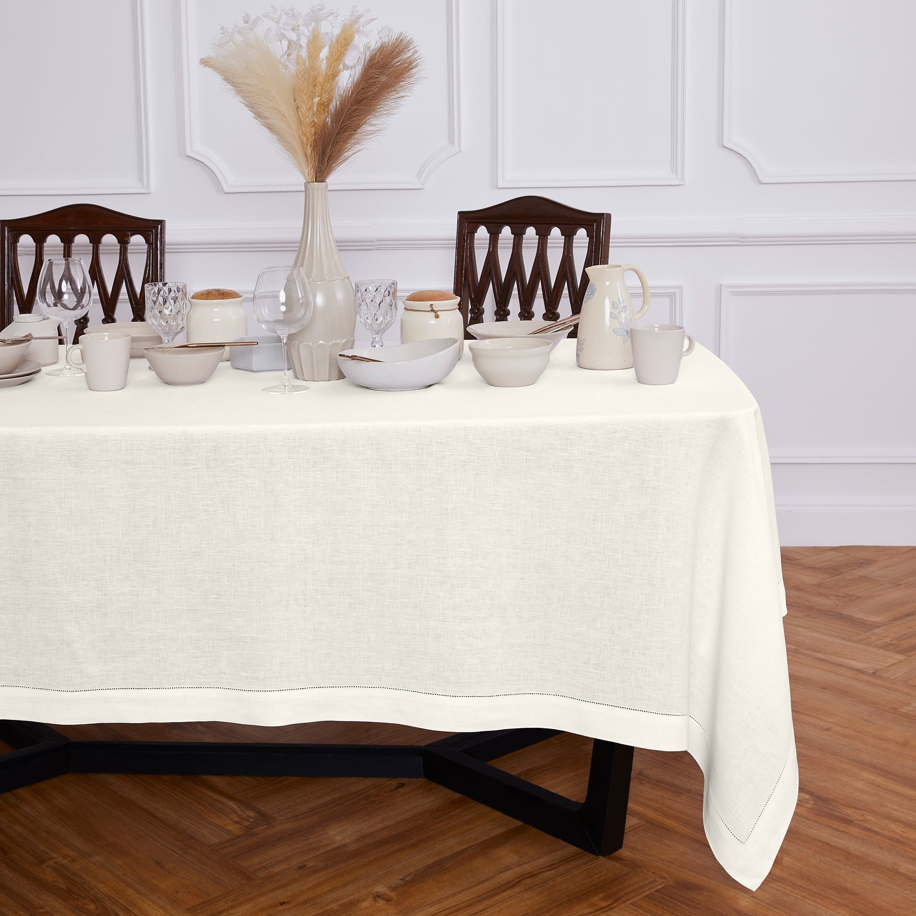 Elegant Sonoma Hemstitch Tablecloth - Premium Cotton Dining Table Cover for Formal Dinners & Special Occasions