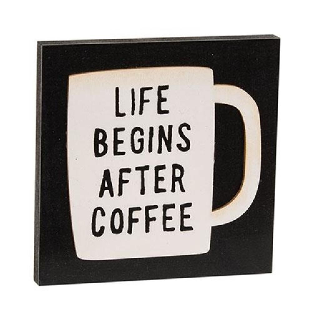Life Begins After Coffee Square Block - Funny Coffee Lover Gift for Home & Office Decor - Perfect for Coffee Enthusiasts and Baristas